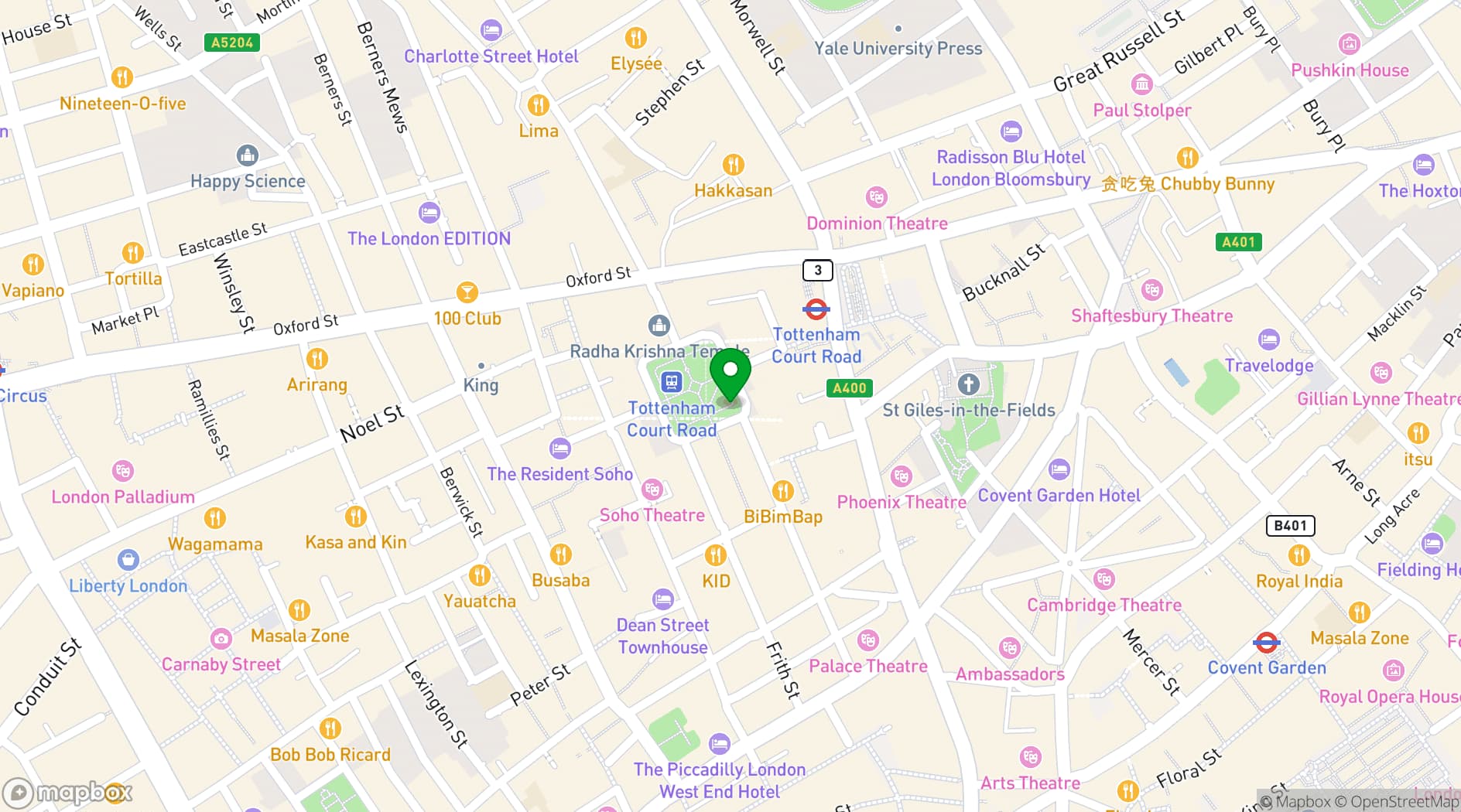 Map showing Soho Square Event Space
