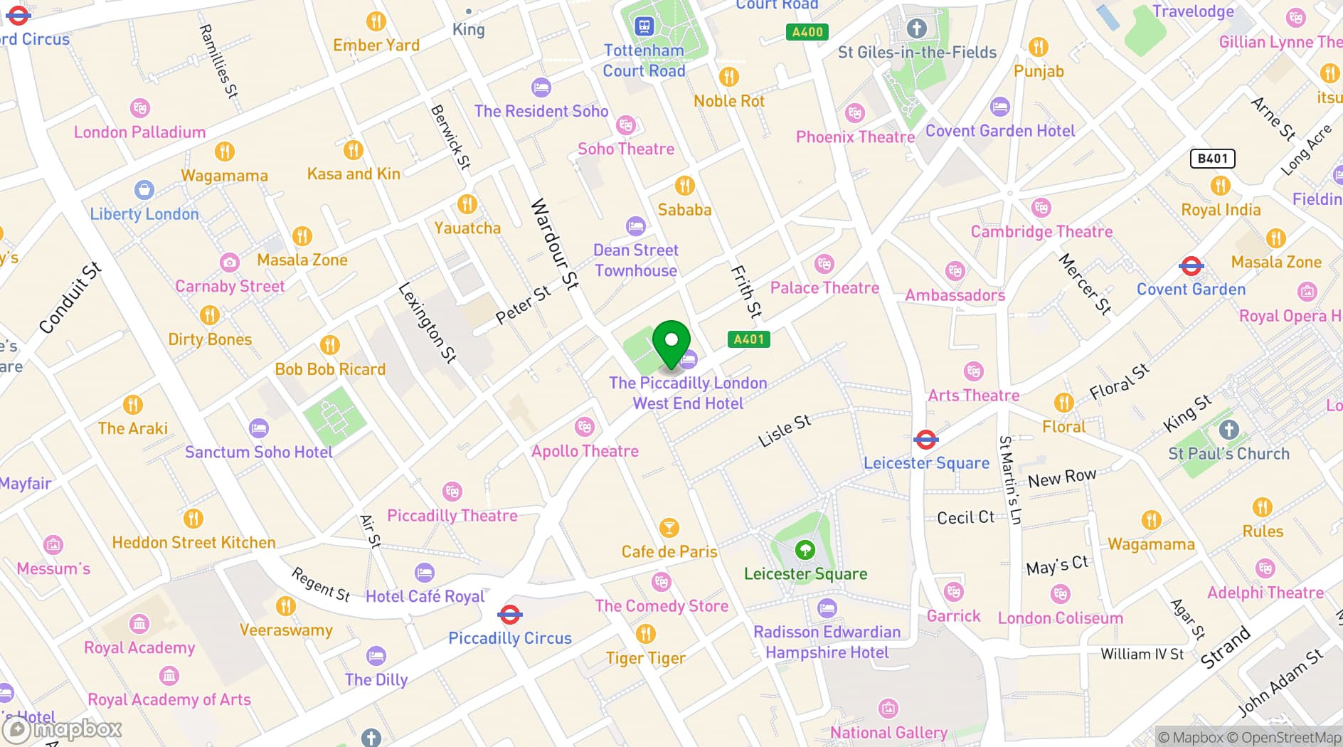 Map showing Bella Italia London - Shaftesbury Avenue