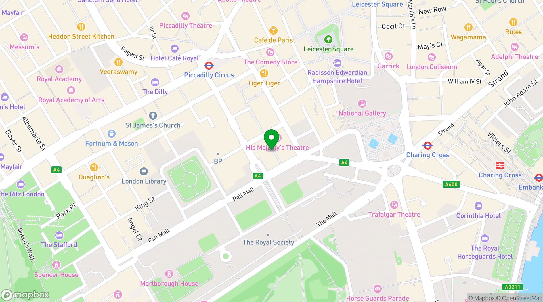 Map showing Sofitel London St James