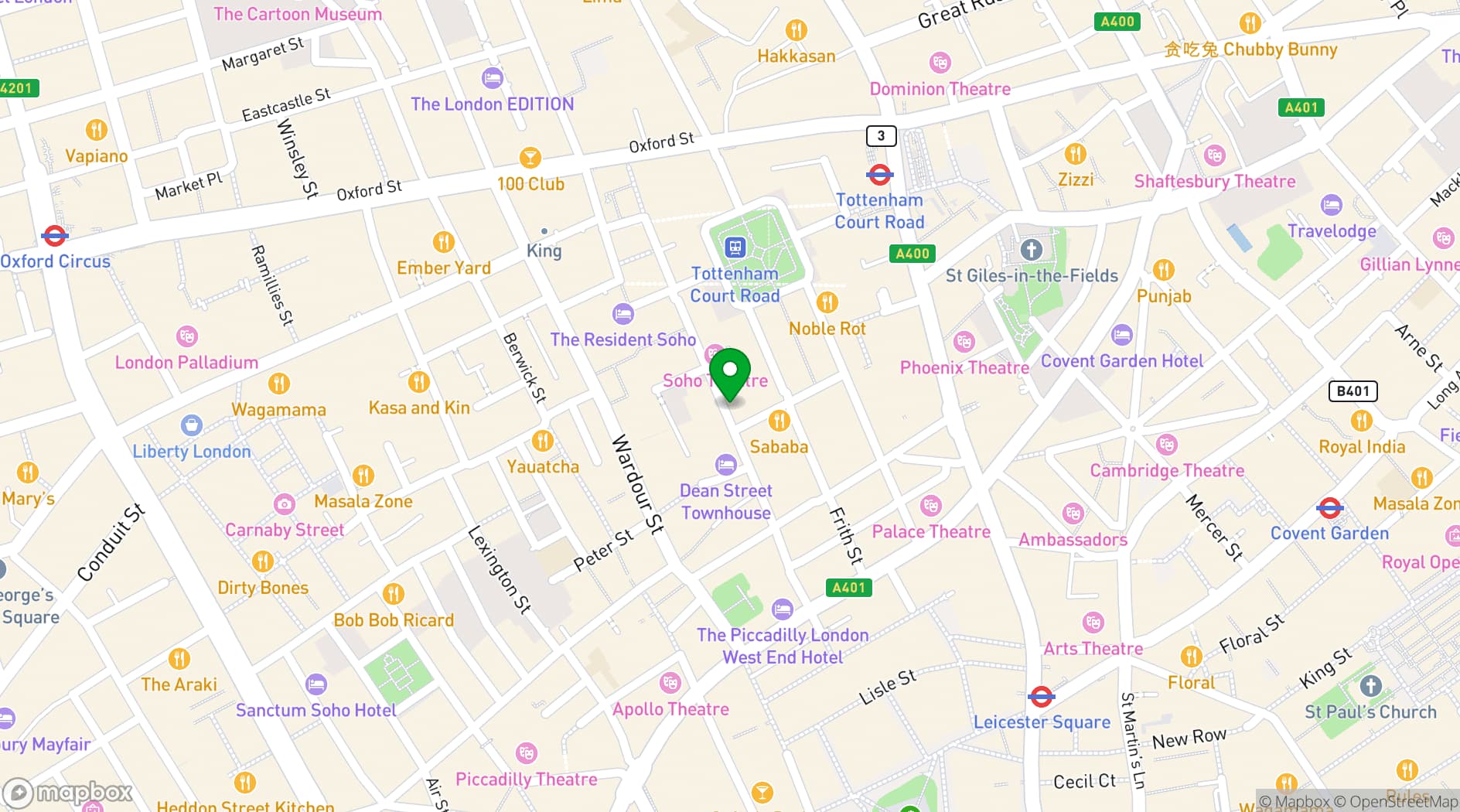 Map showing Barrafina Dean Street