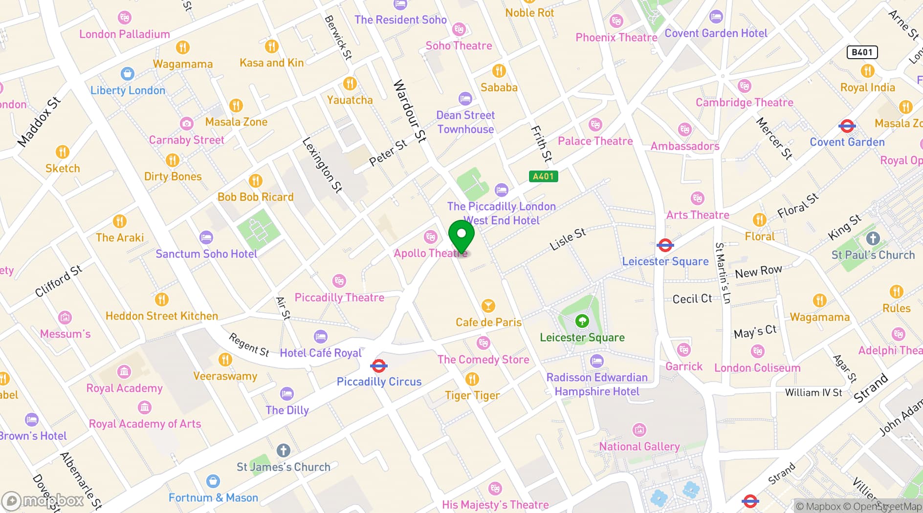 Map showing Backstage Soho