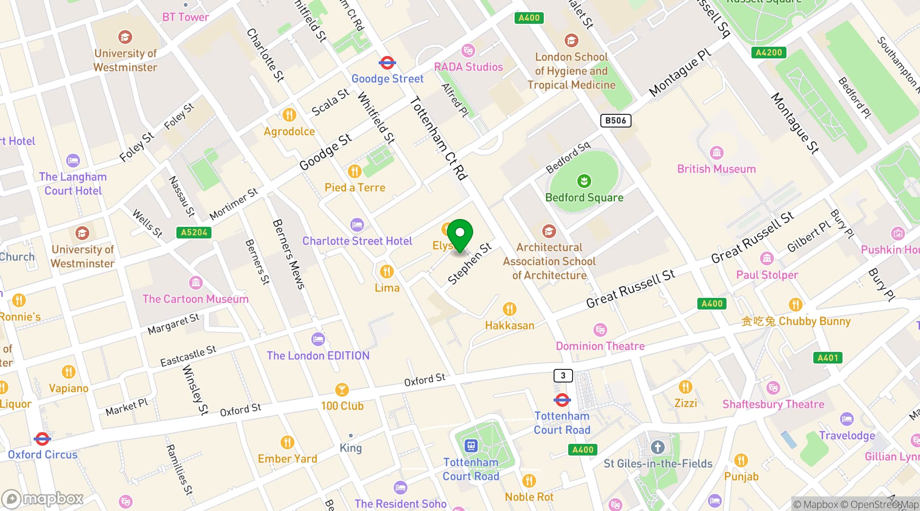 Map showing  BFI Stephen Street