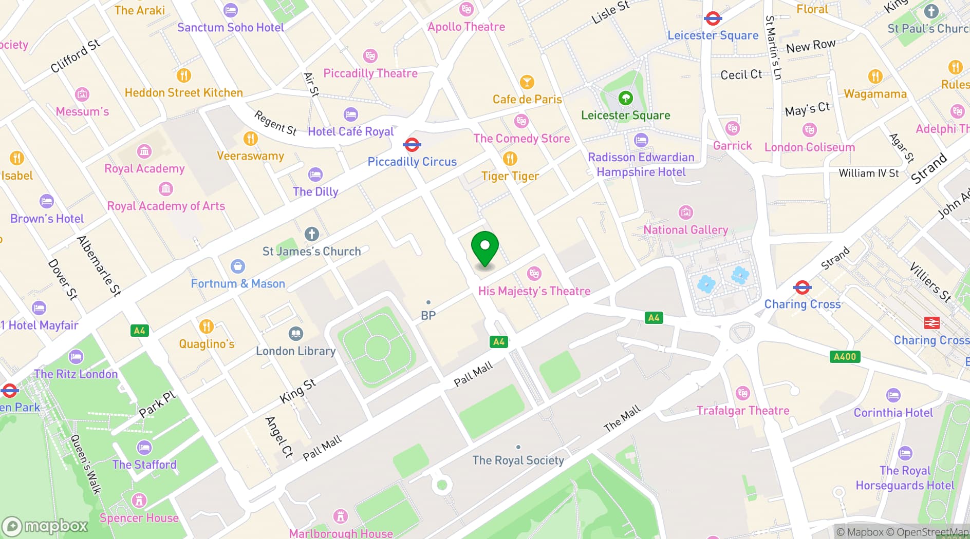 Map showing San Carlo Regent Street