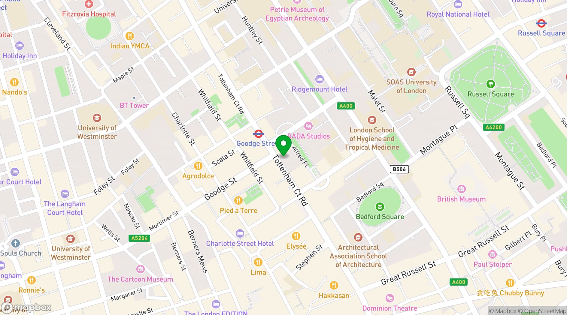 Map showing Top Hat Restaurant & Bar