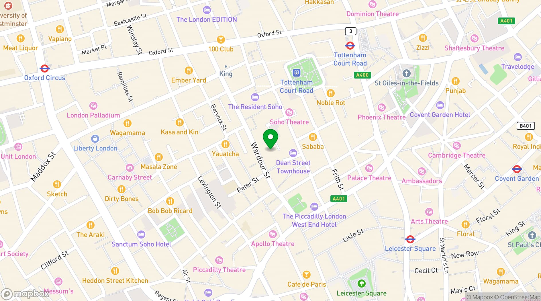 Map showing Pitch City Soho