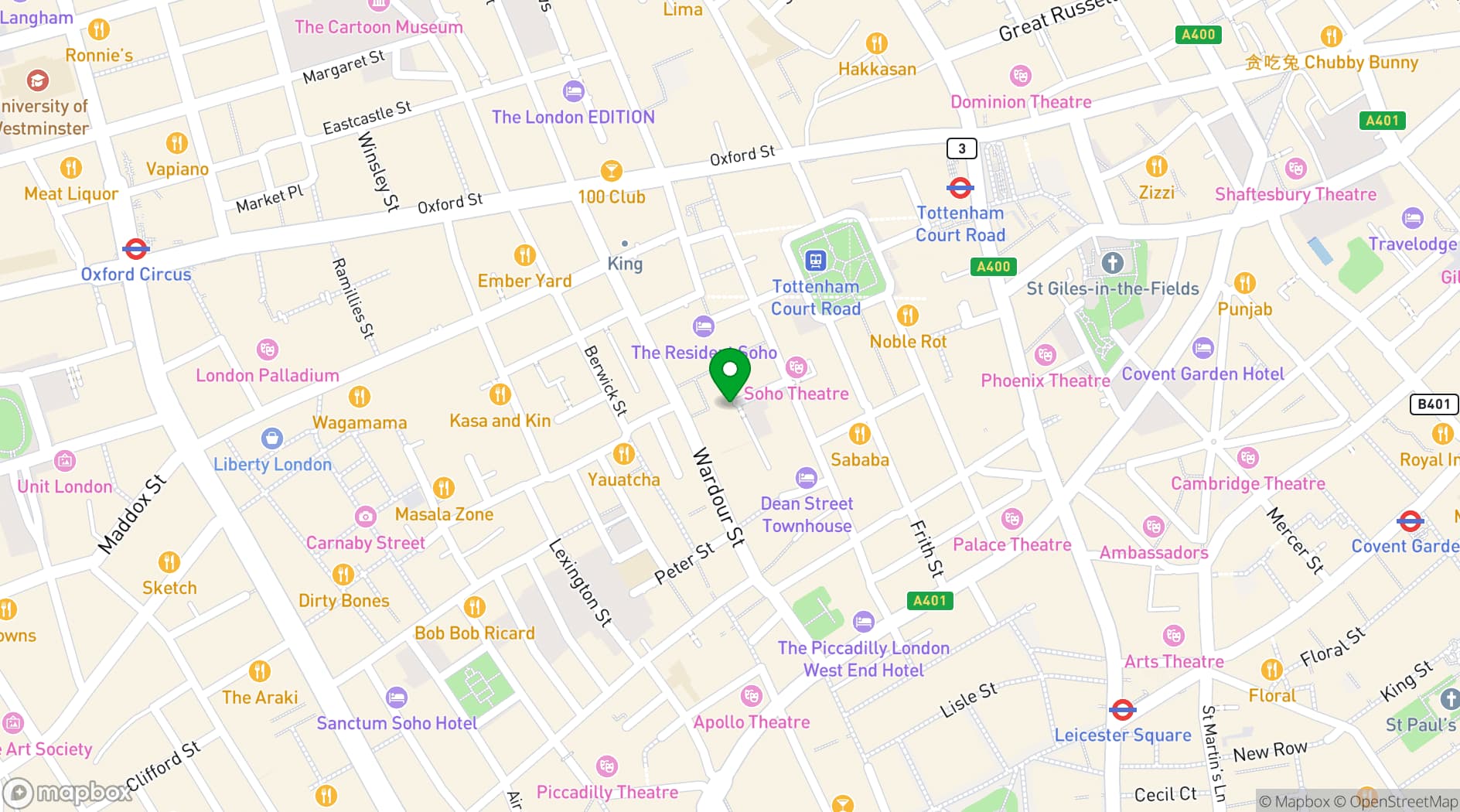 Map showing The Soho Hotel