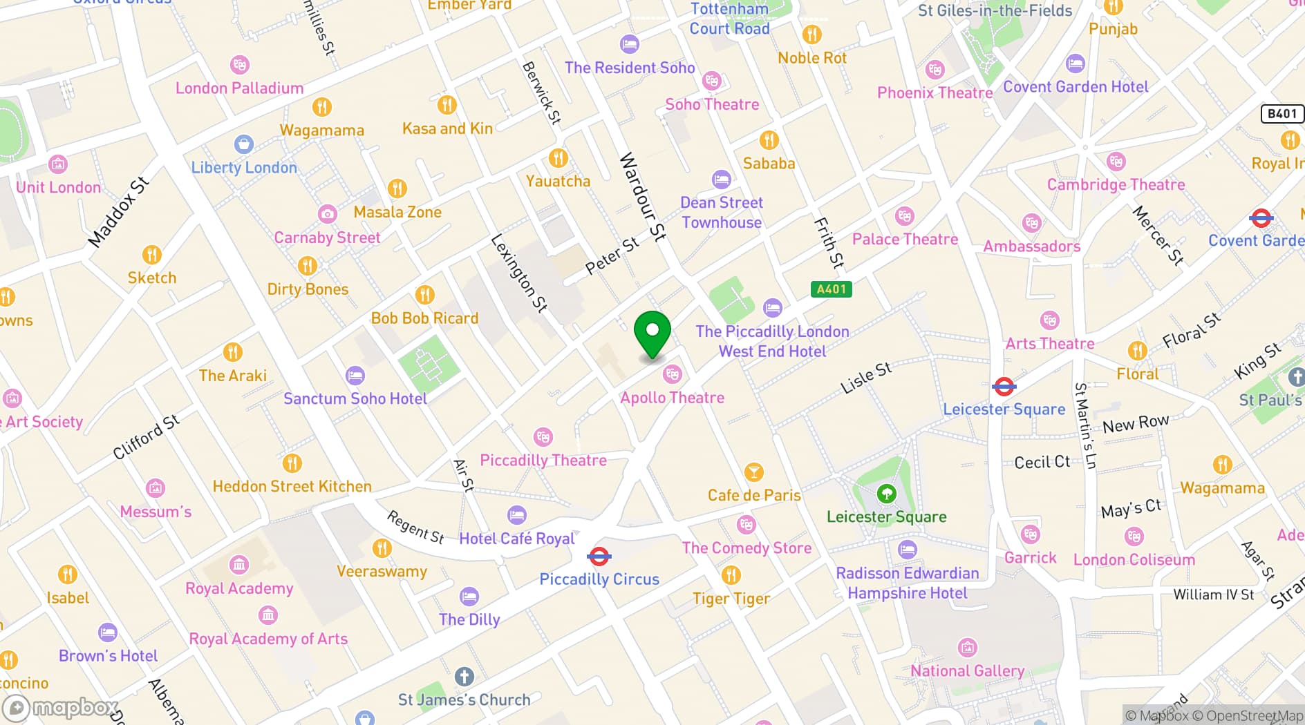 Map showing Archer Street Soho