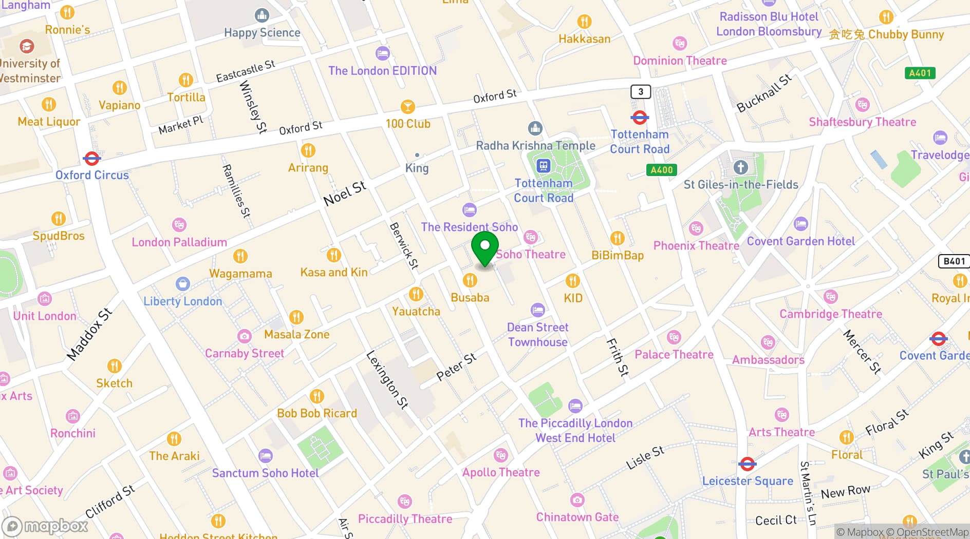 Map showing Indigo Room