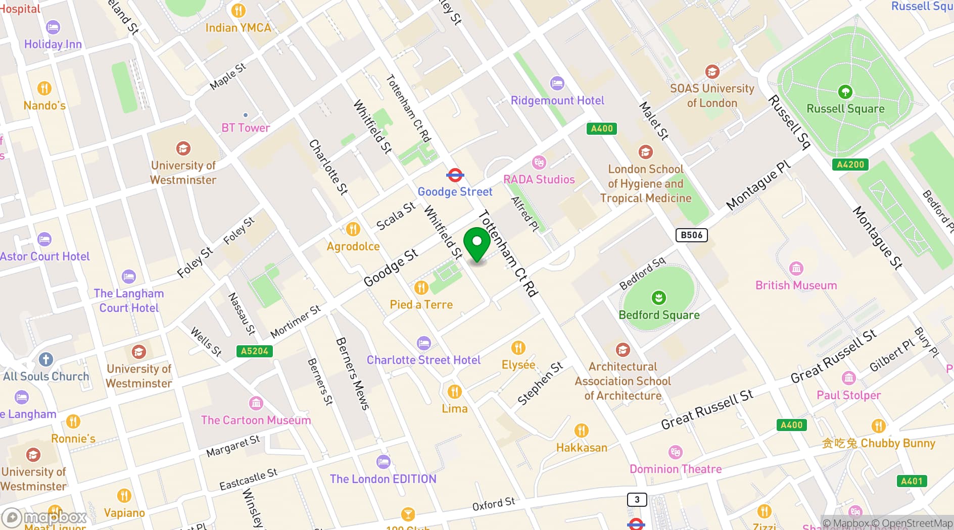 Map showing Fitzrovia Gallery