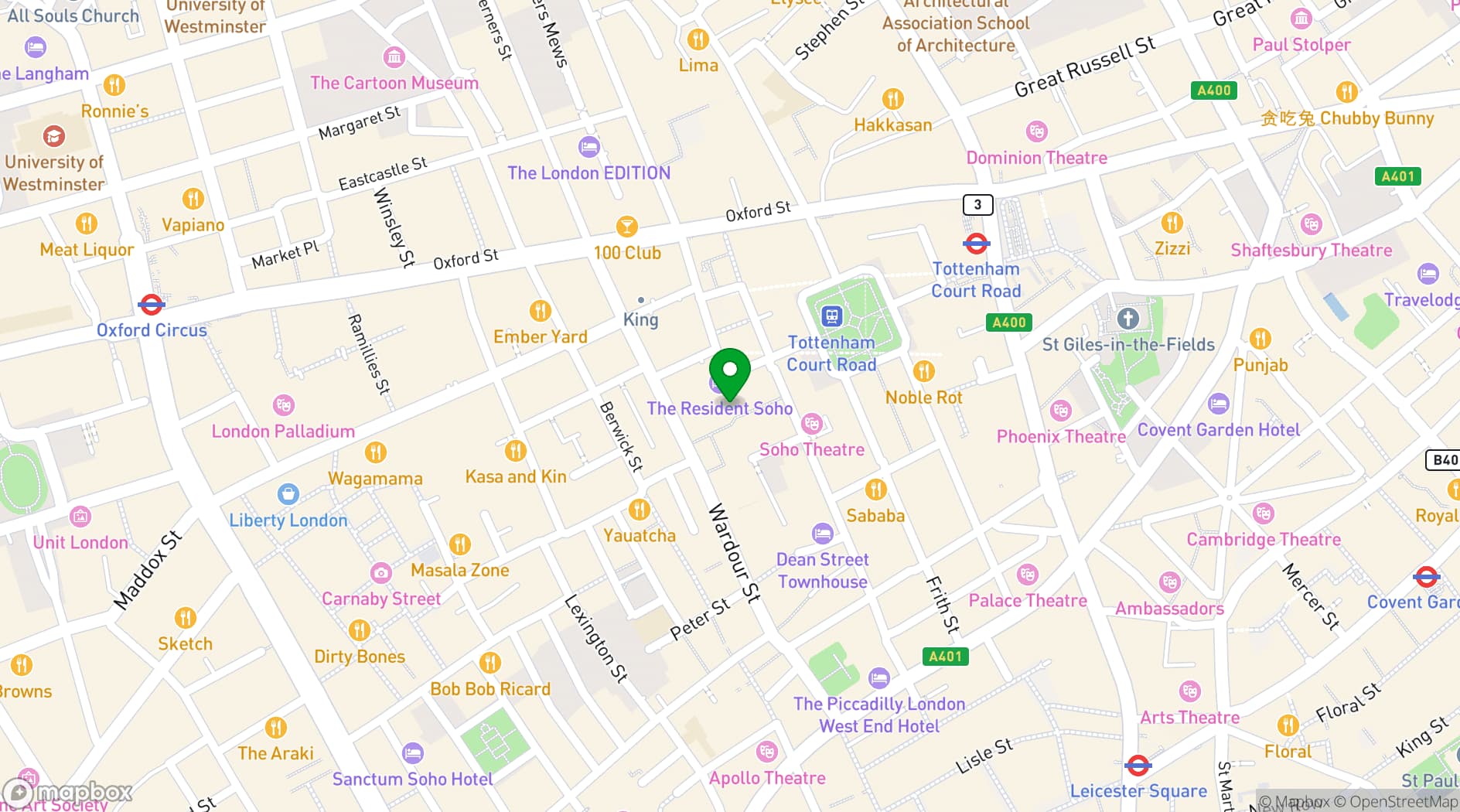 Map showing The Resident Soho