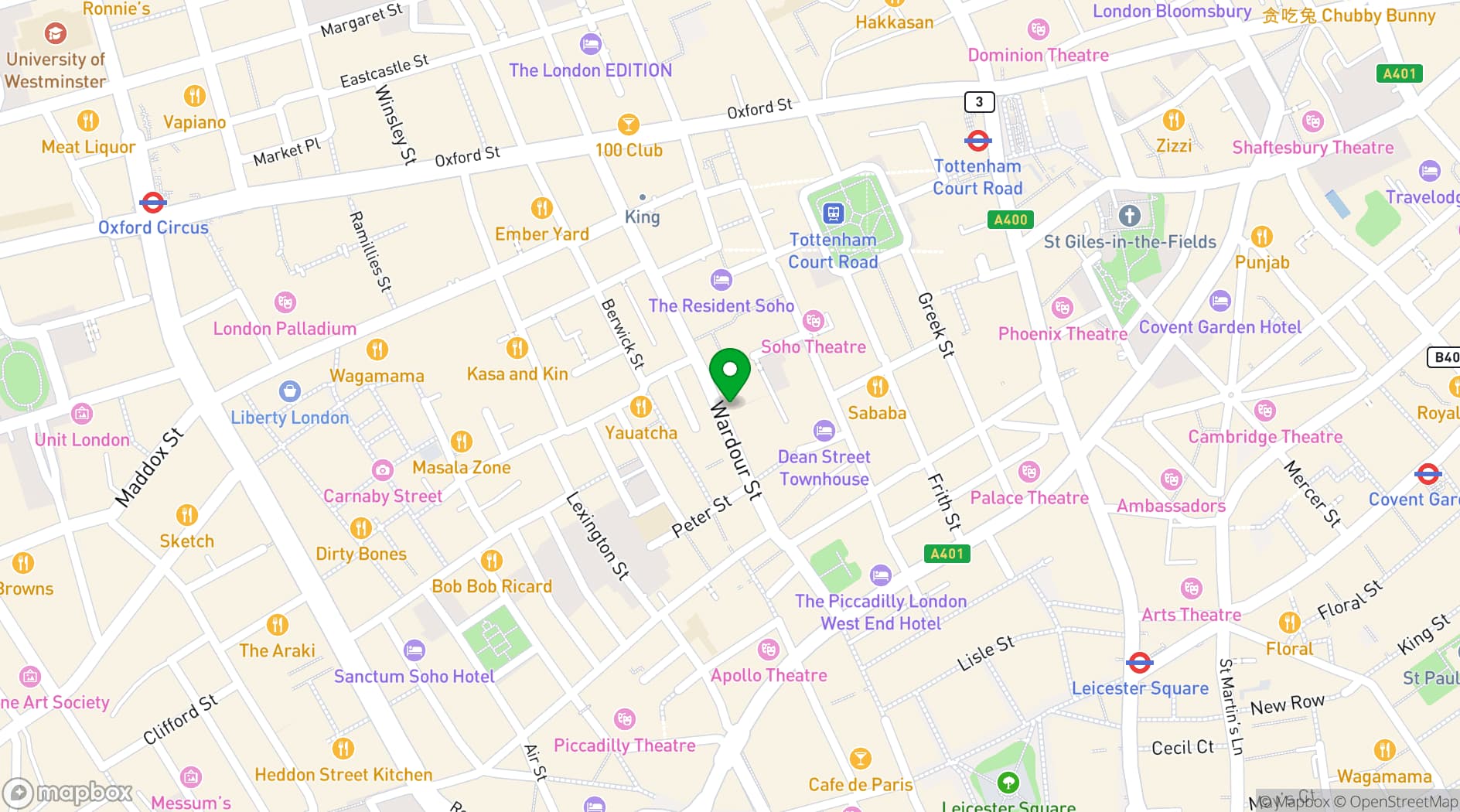 Map showing 100 Wardour Street