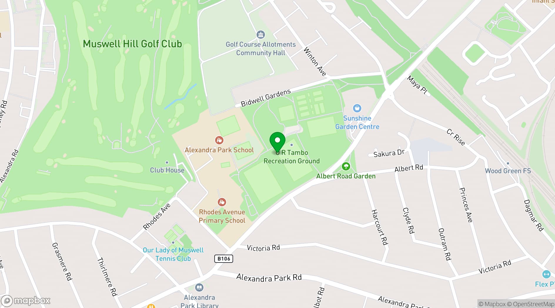 Map showing O R Tambo Recreation Ground