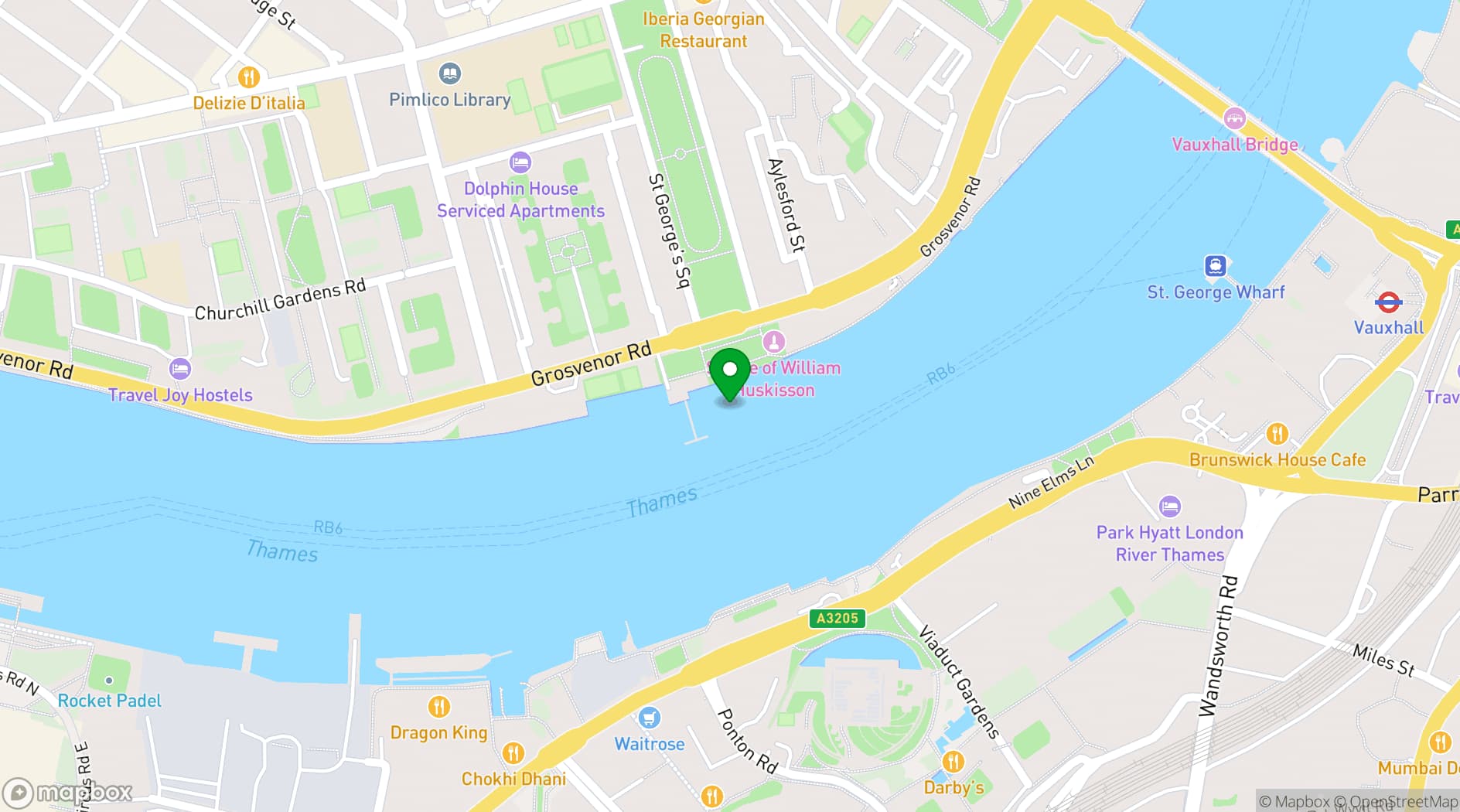 Map showing Westminster Boating Base