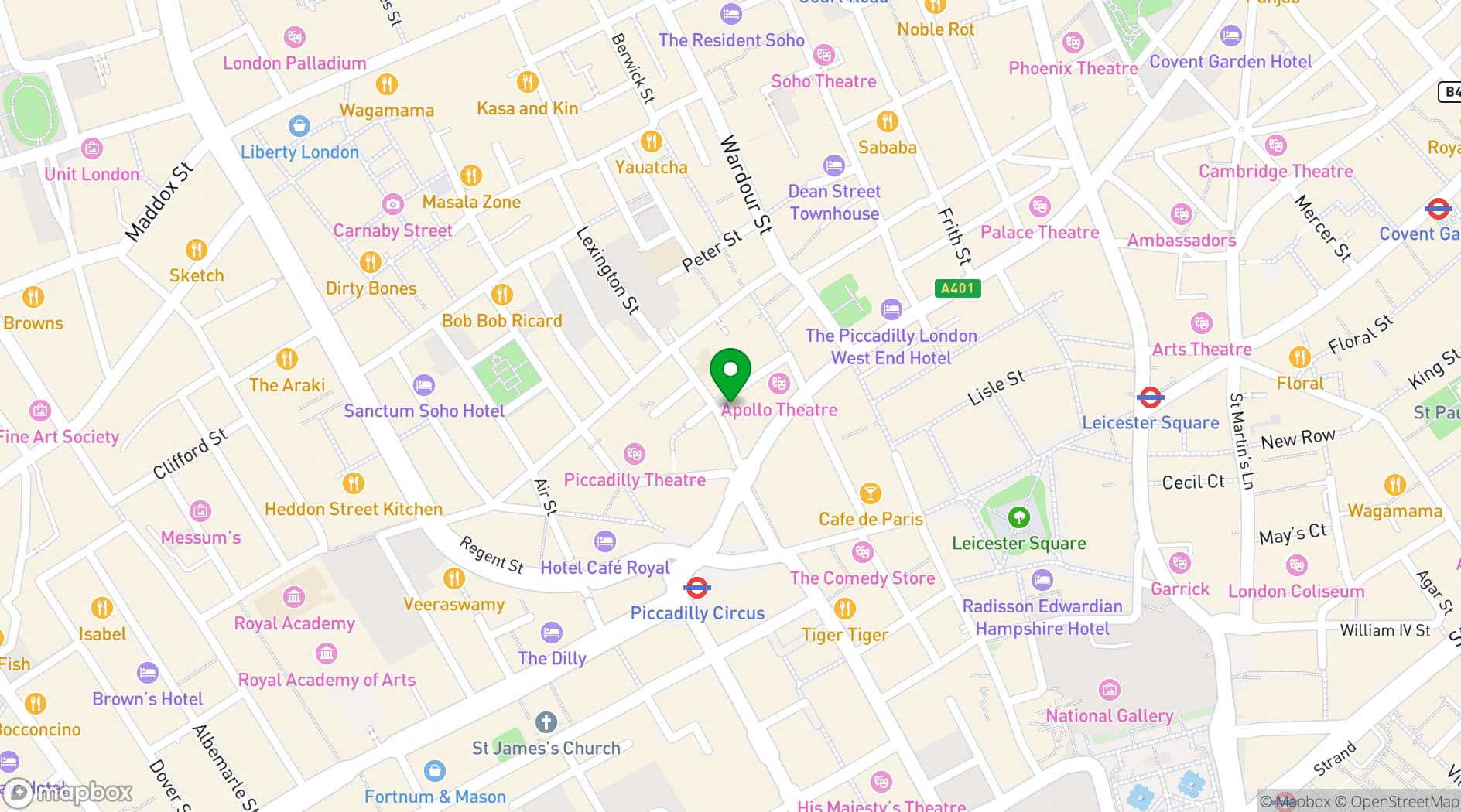 Map showing The Windmill Soho
