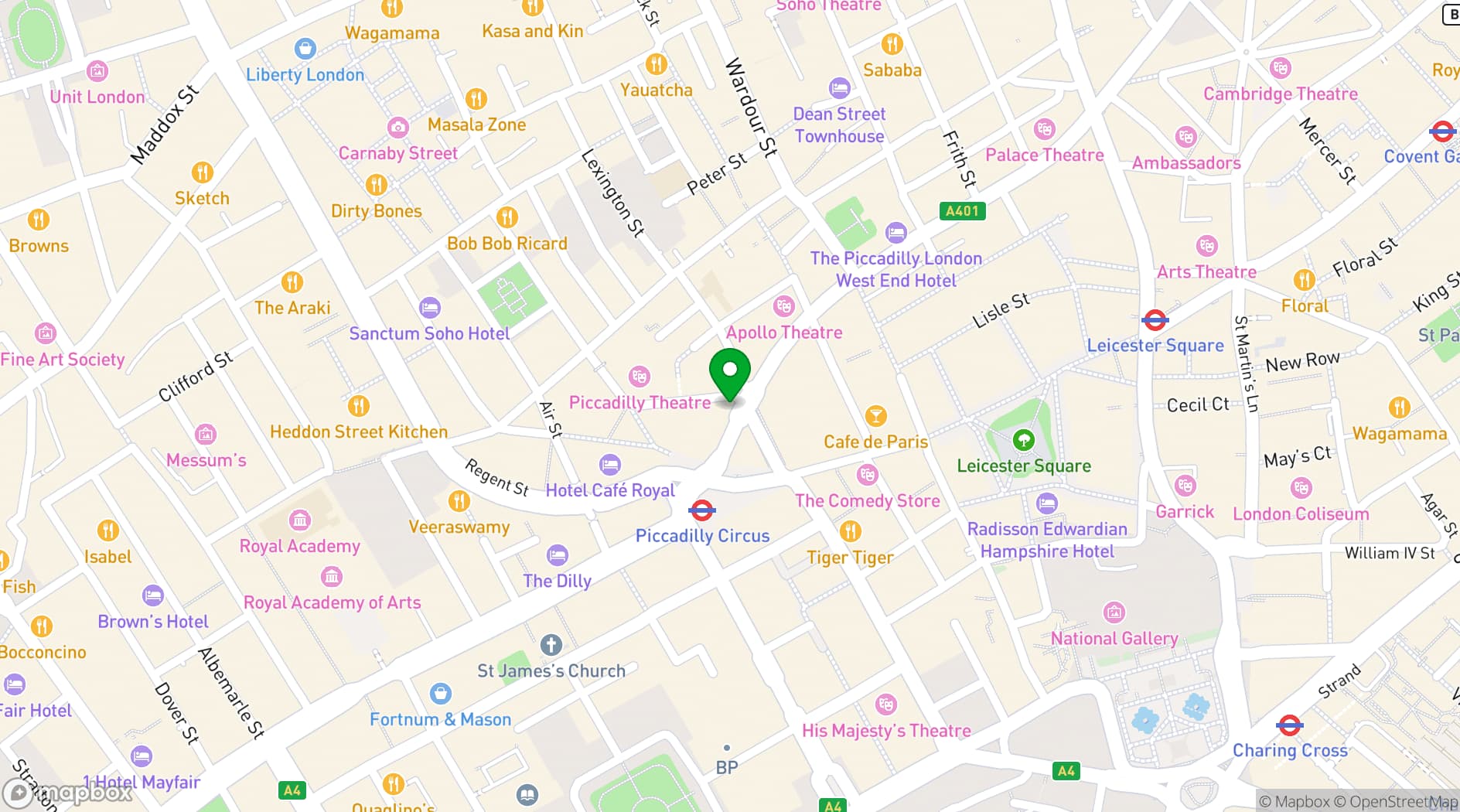 Map showing BOX Piccadilly