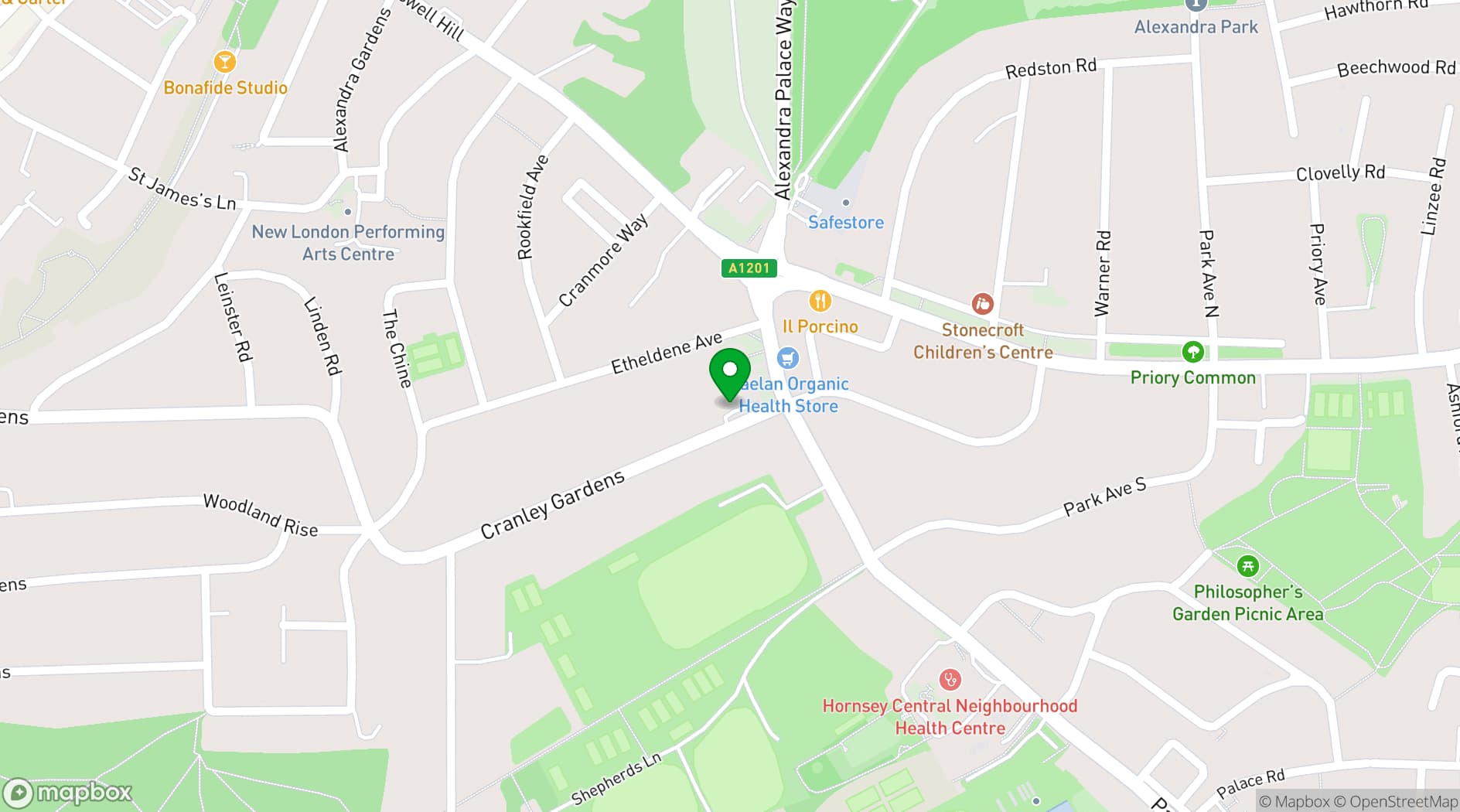 Map showing Hornsey Parish Church