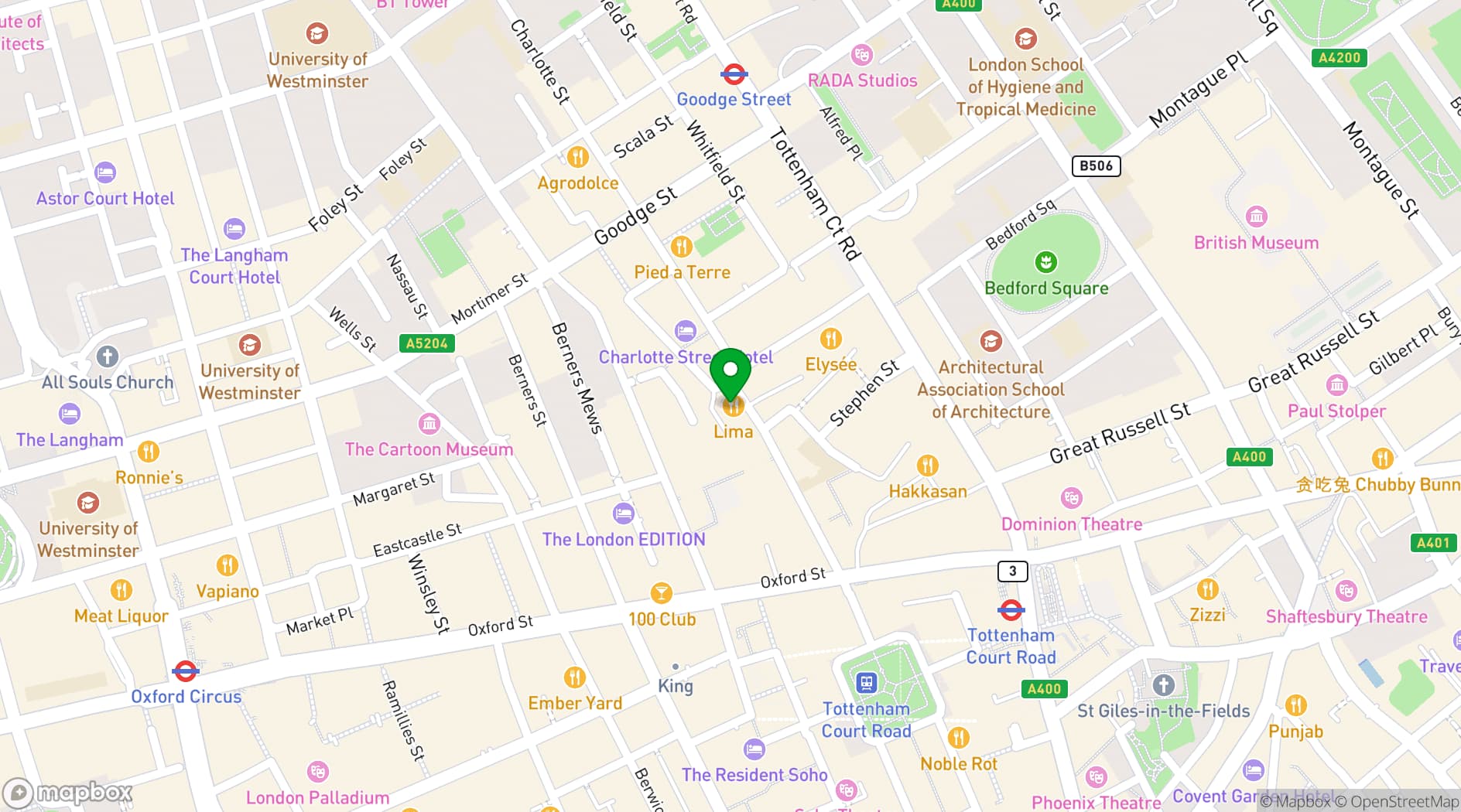 Map showing Lima Fitzrovia