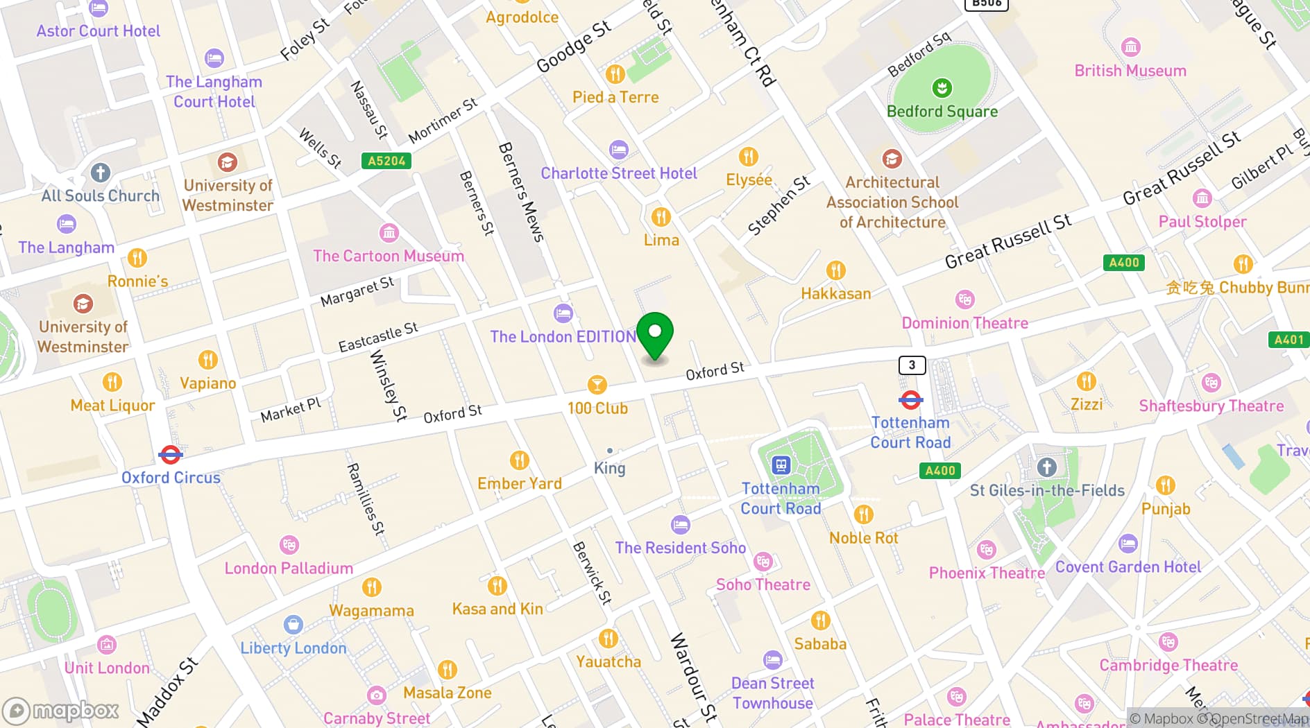 Map showing Boom Battle Bar Oxford Street