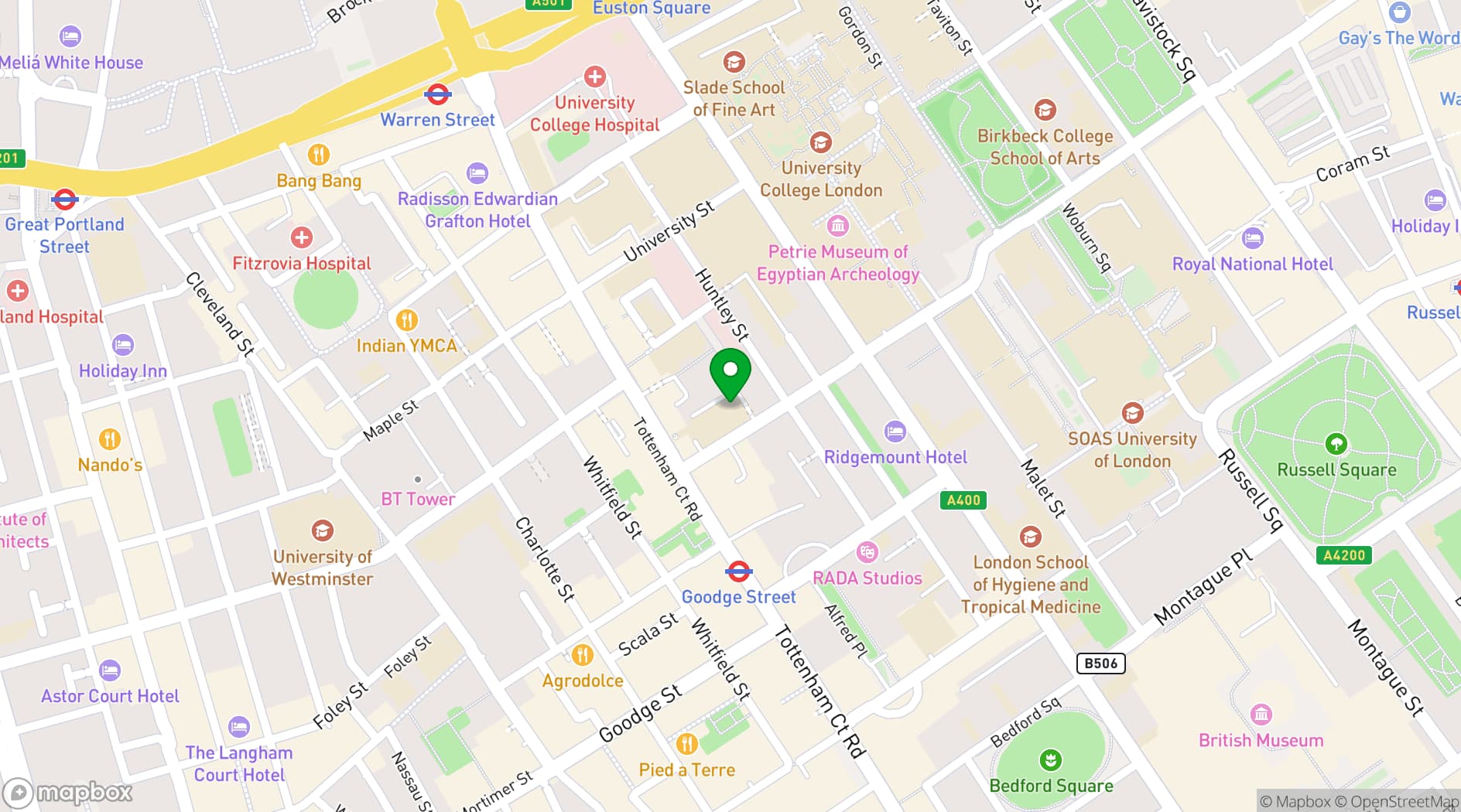 Map showing UCL Venues
