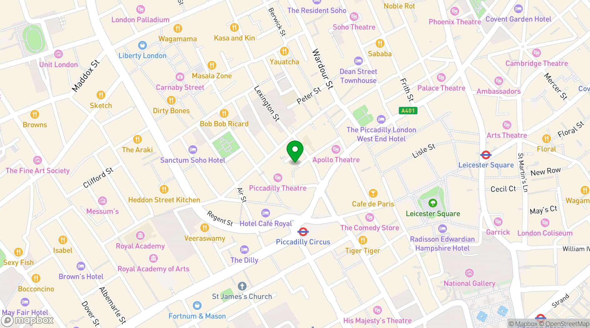 Map showing Ham Yard Hotel