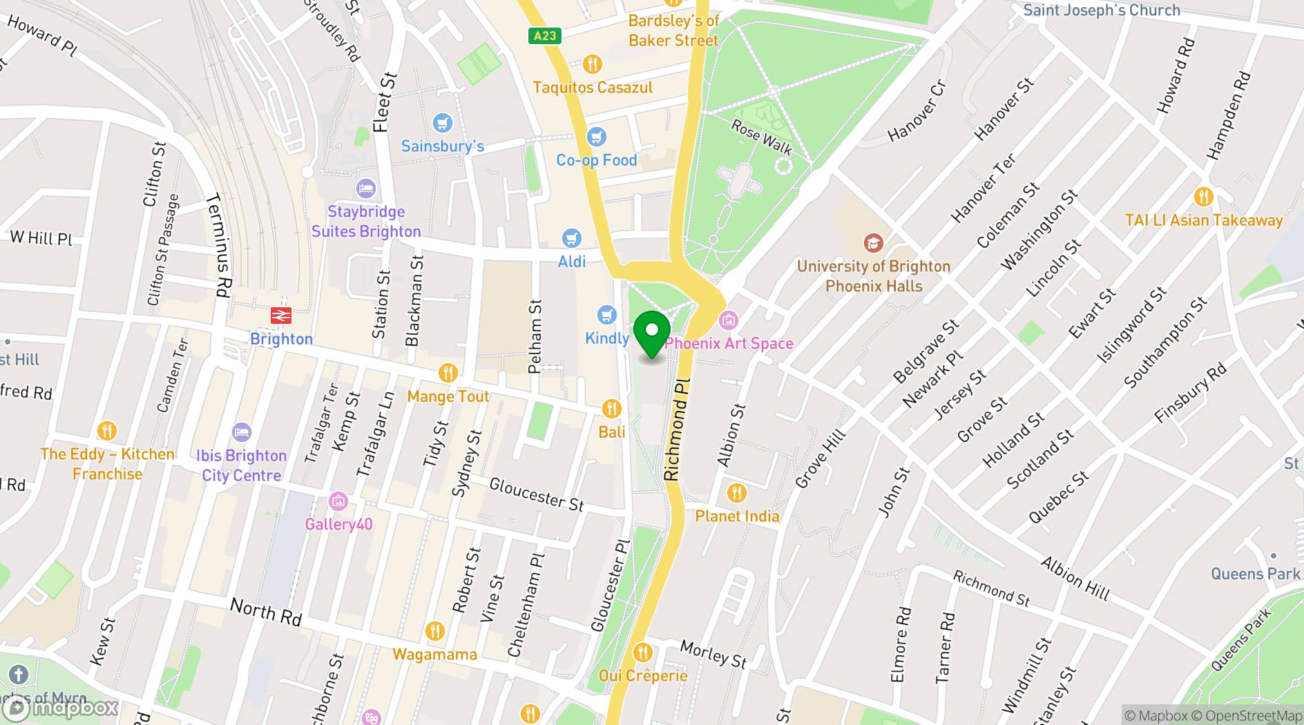 Map showing St Peter's Brighton