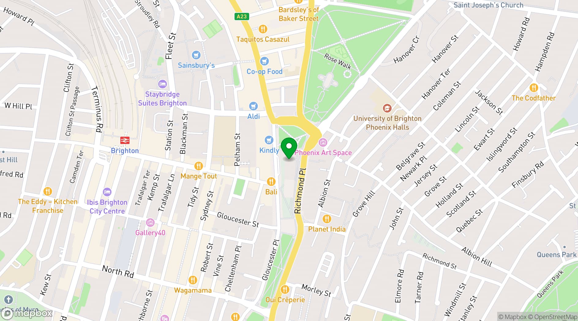 Map showing St Peter's Brighton