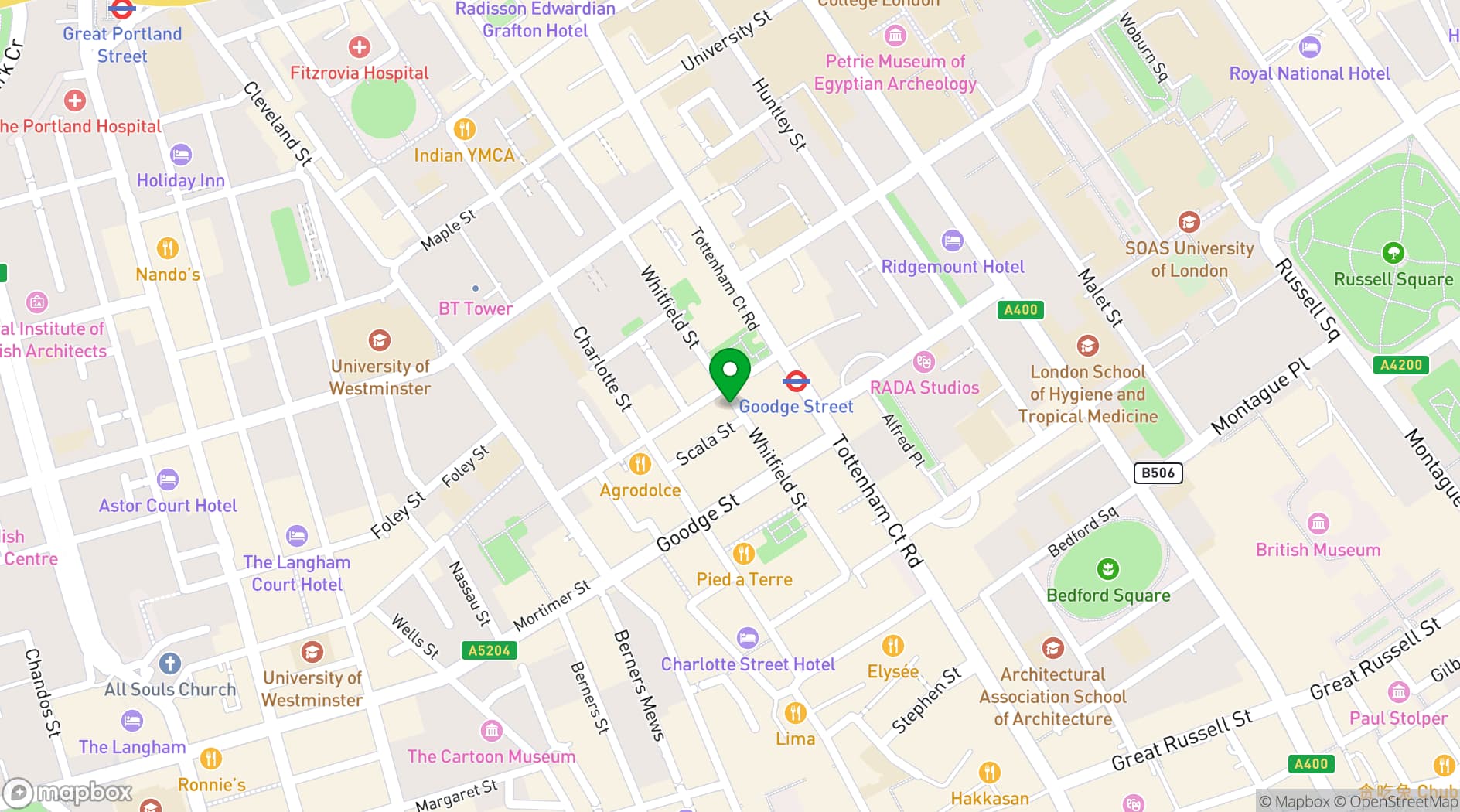 Map showing 41 Whitfield Street