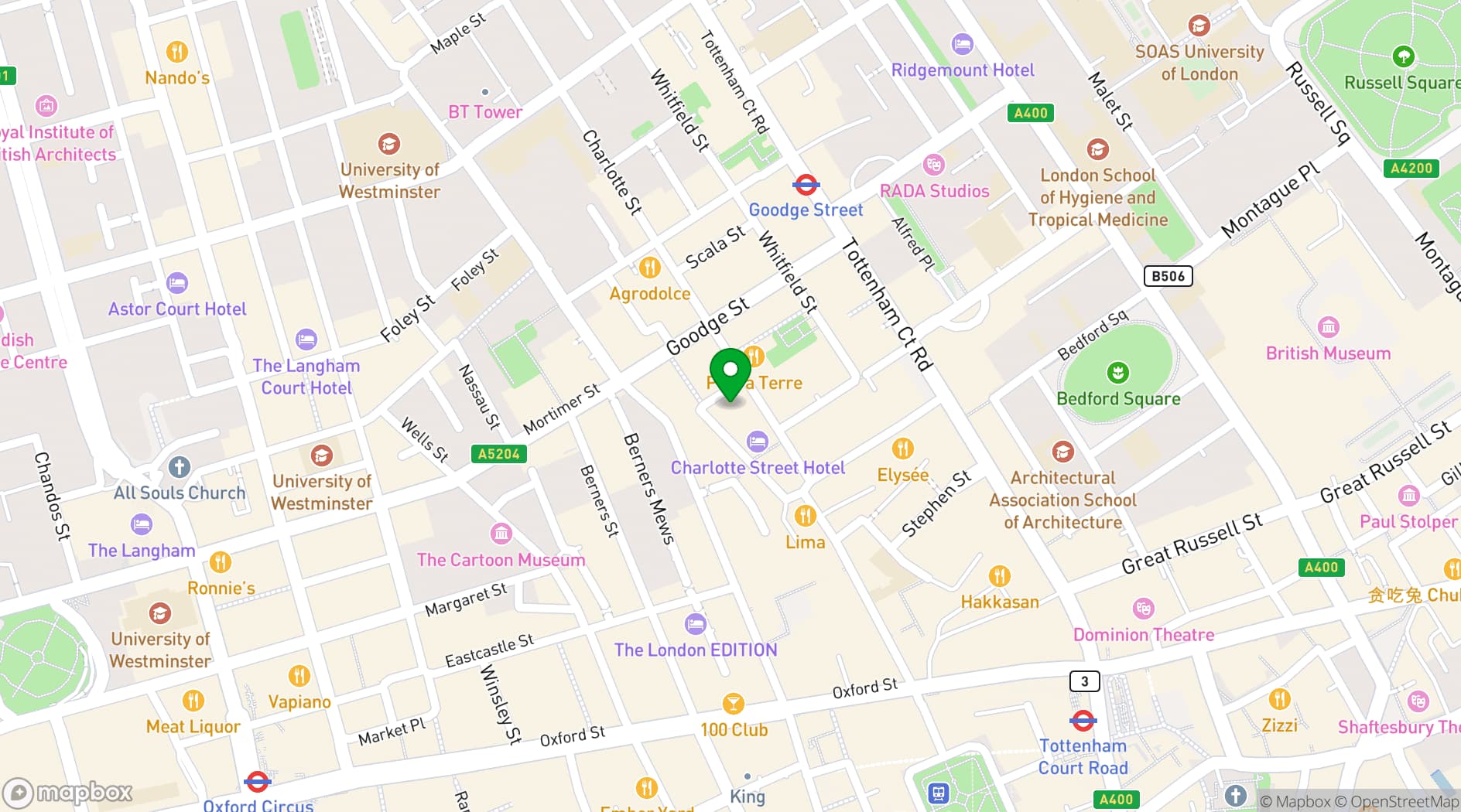 Map showing Rathbone Hotel