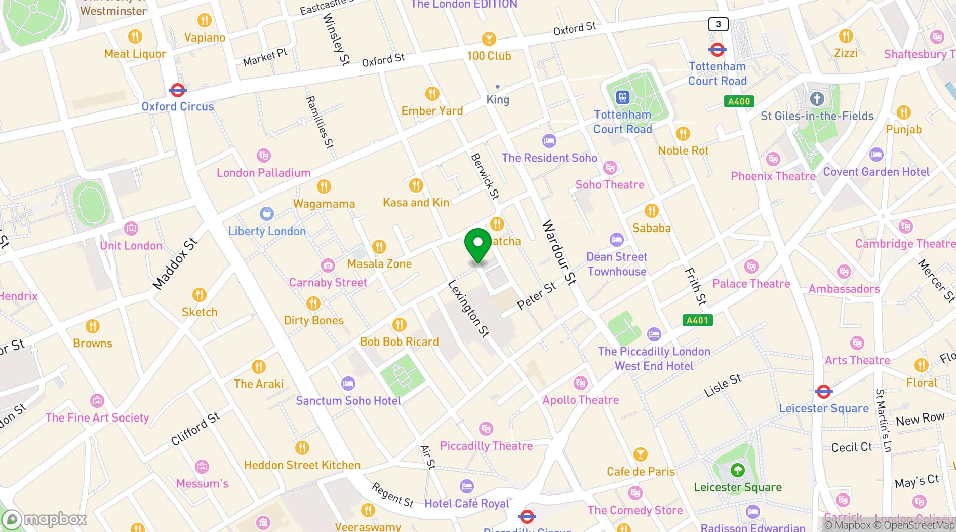 Map showing Huckletree Soho