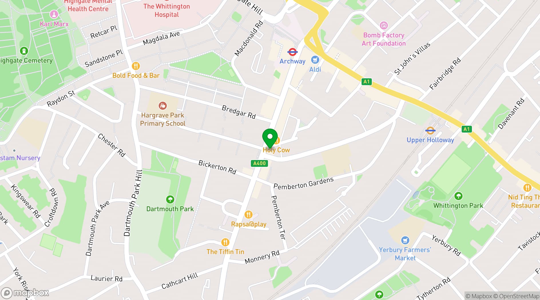 Map showing St John's Tavern