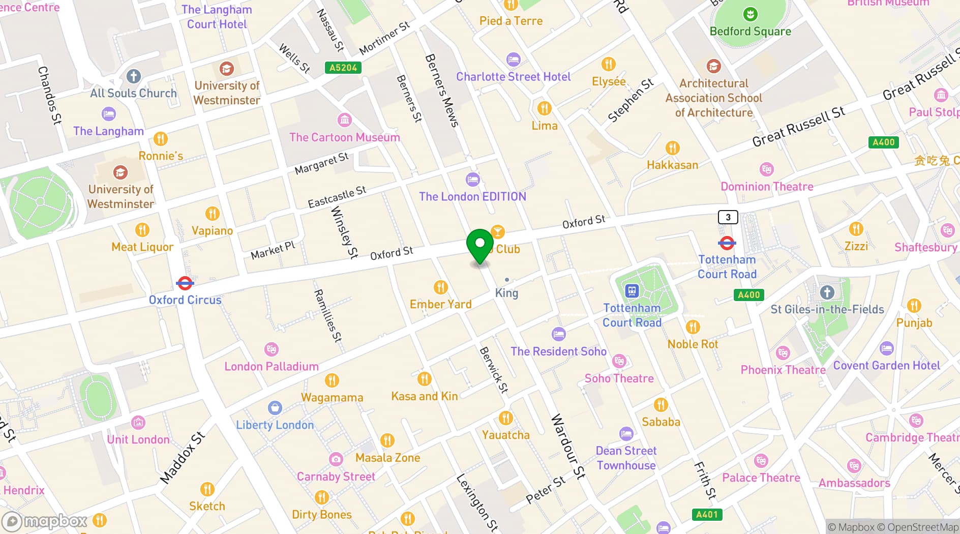 Map showing Simmons Oxford Street 
