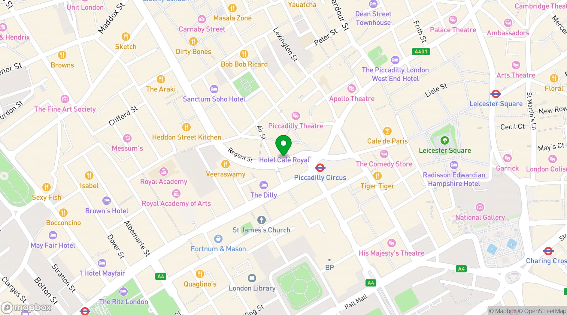 Map showing Alex Dilling at Hotel Cafe Royal