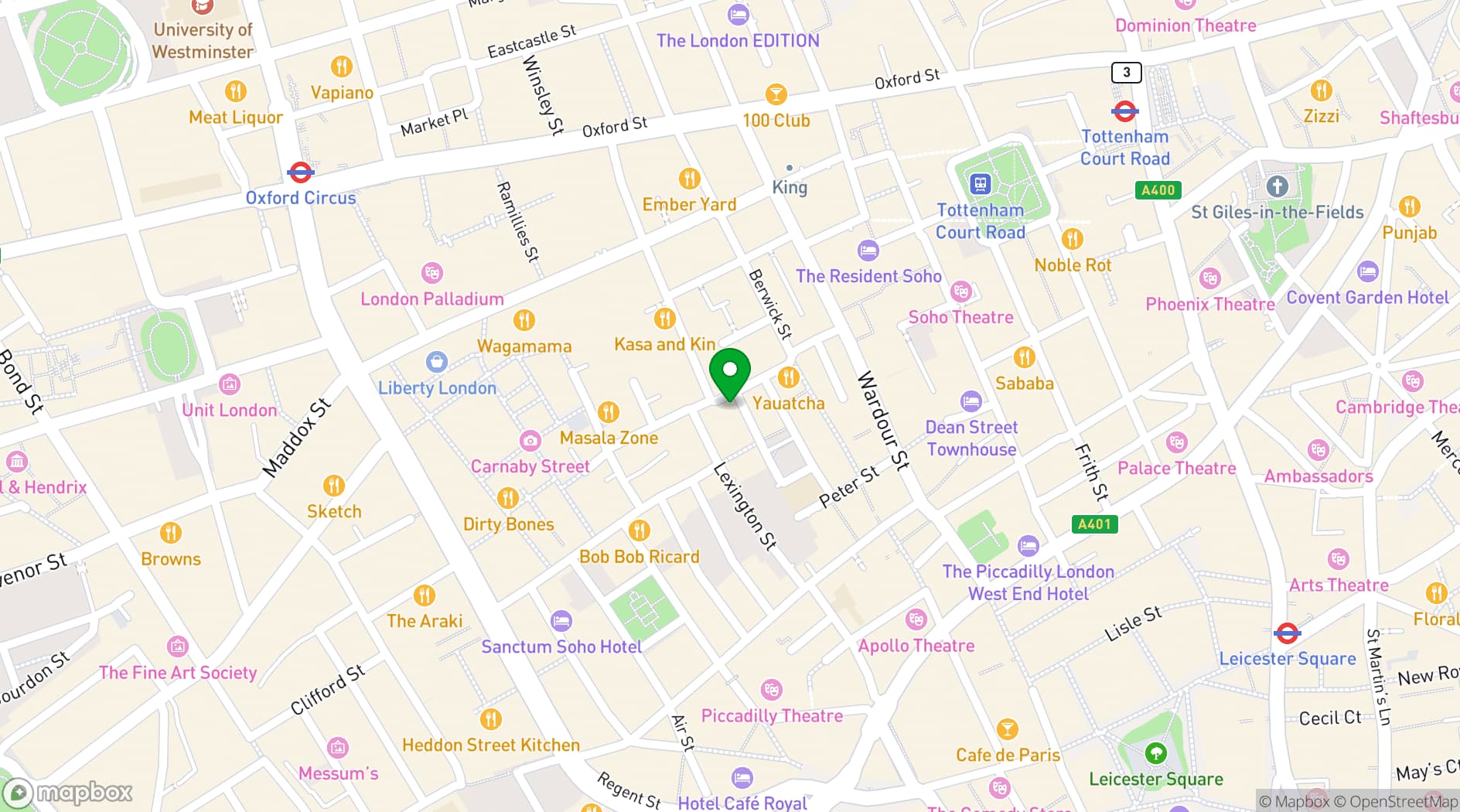 Map showing The Ivy Soho Brasserie
