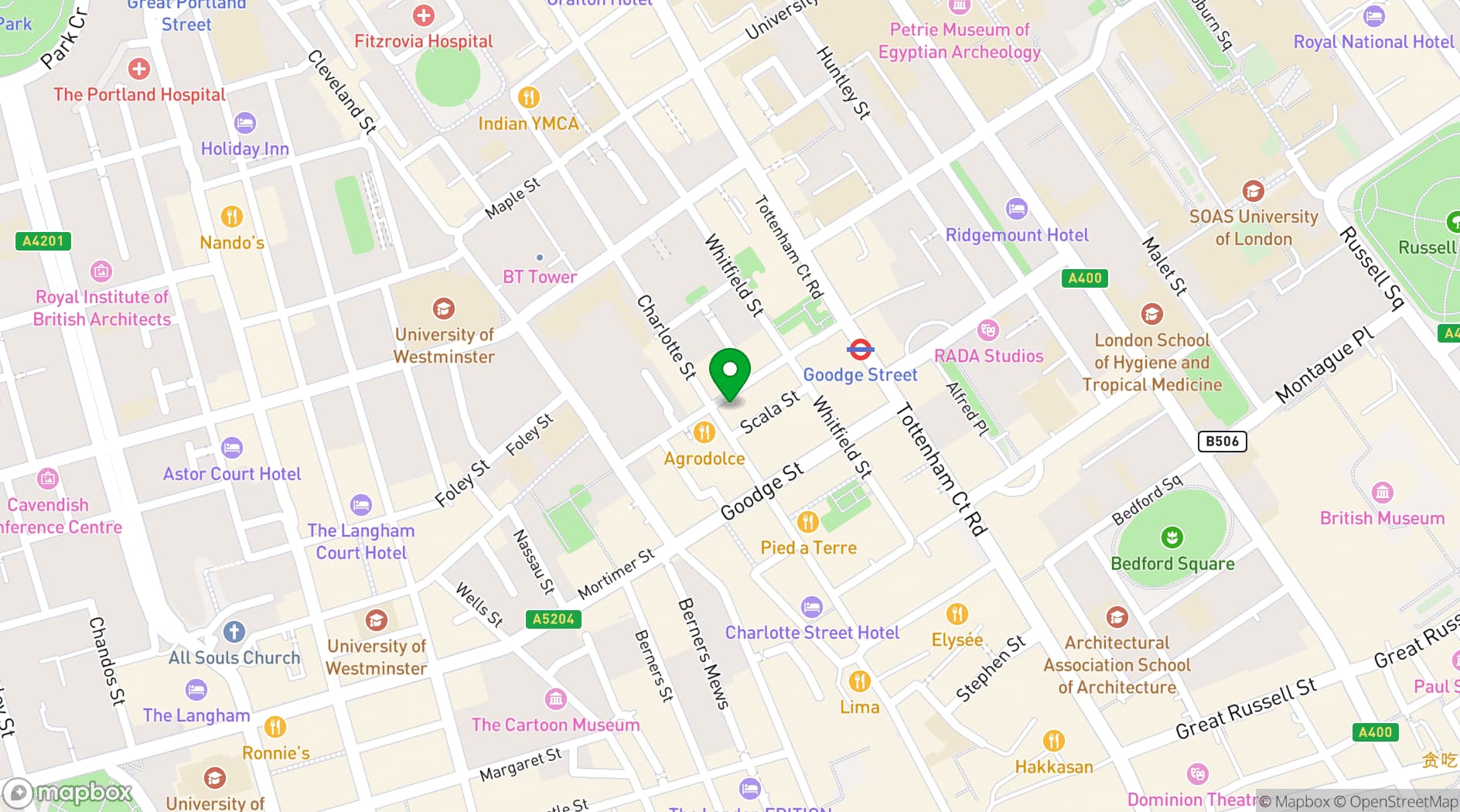 Map showing Charlotte Street (Gaucho)