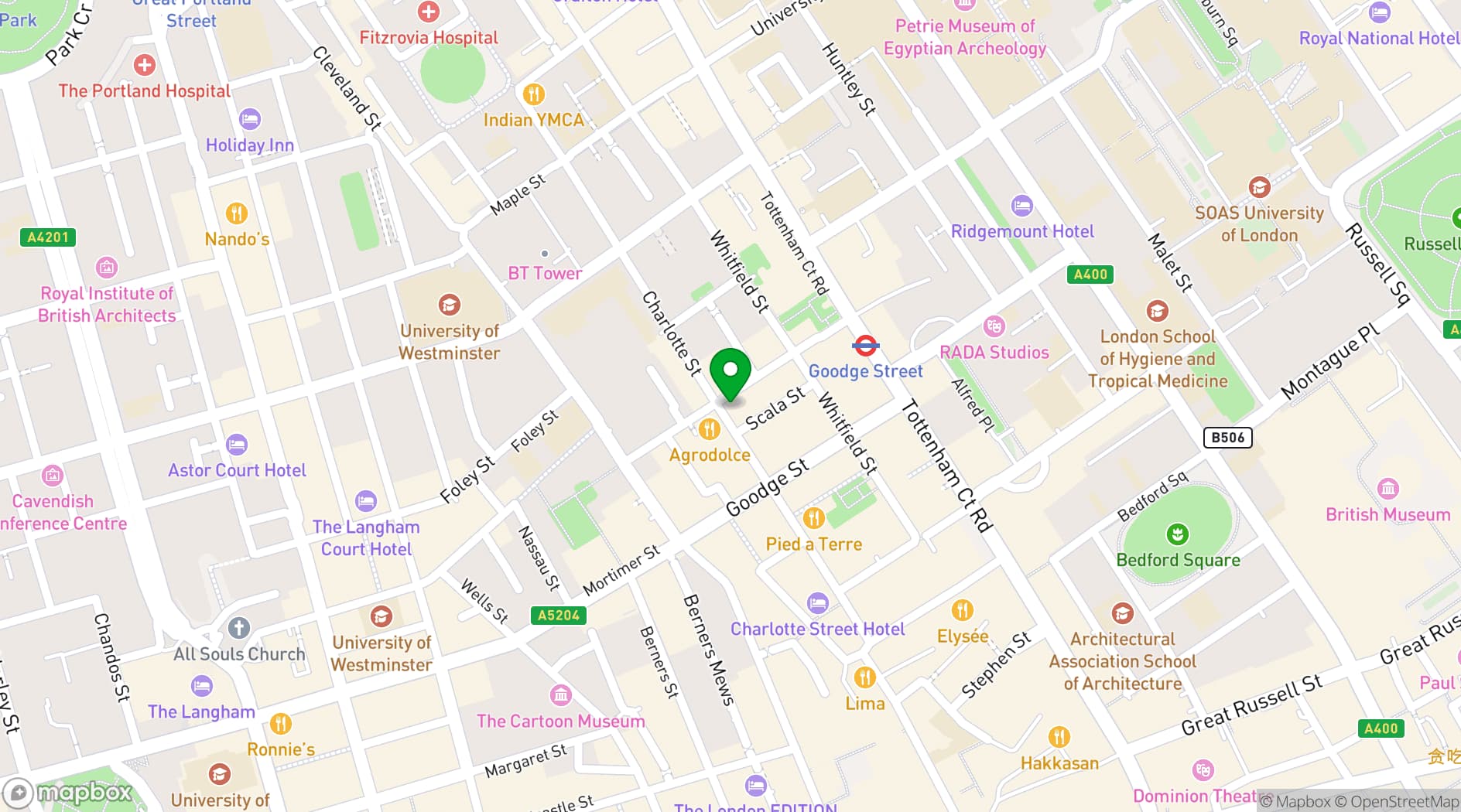 Map showing Gaucho Charlotte Street
