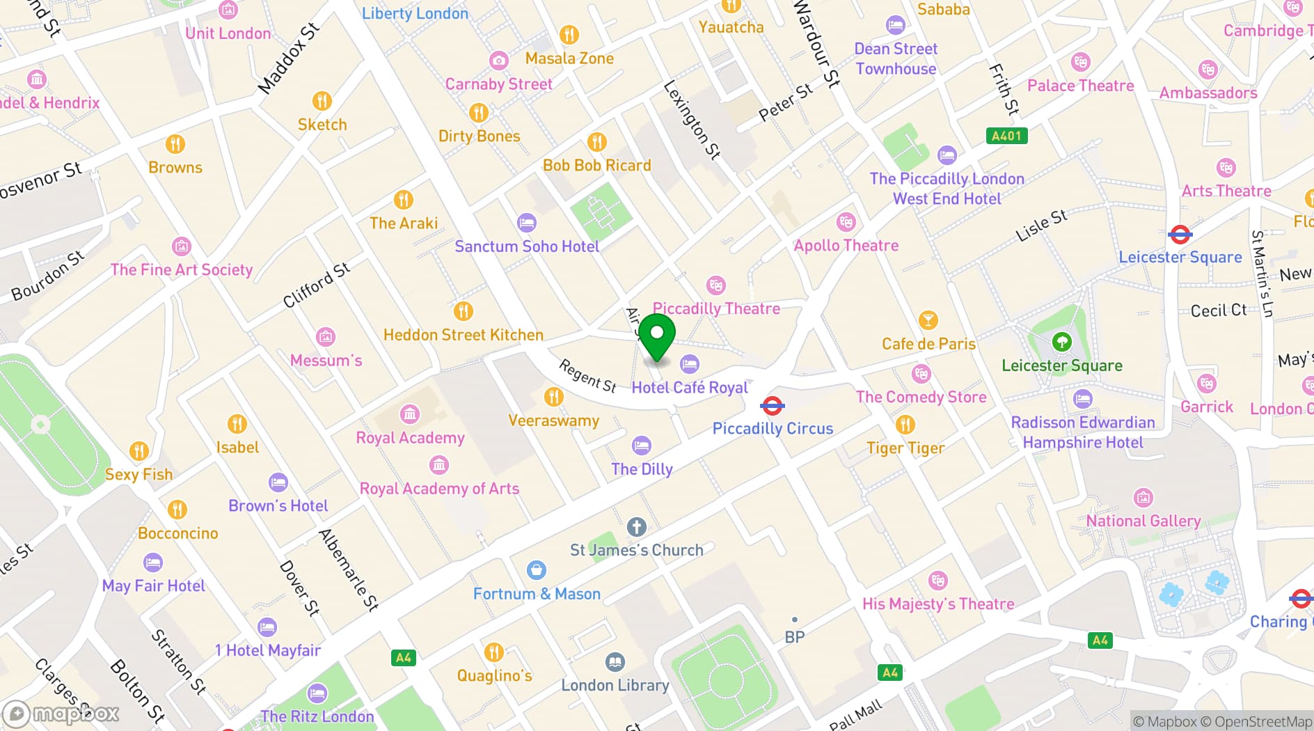 Map showing Hotel Cafe Royal