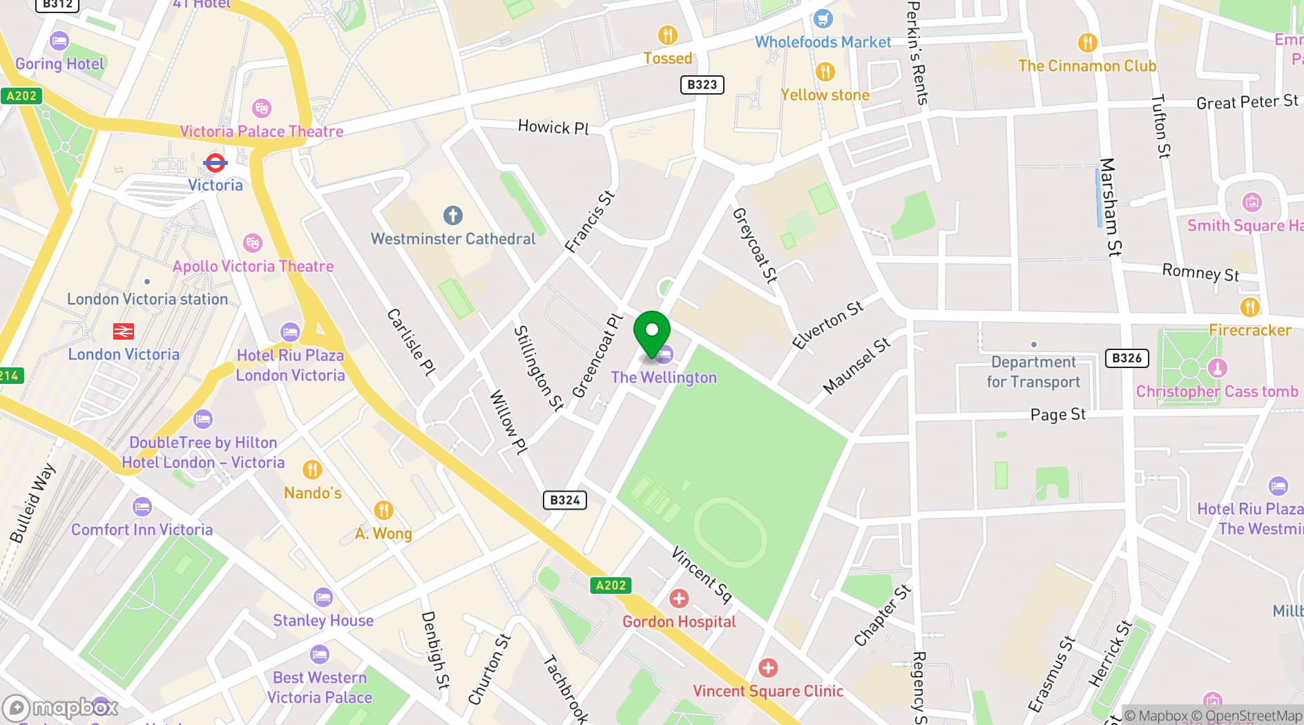 Map showing Wellington Hotel by Blue Orchid