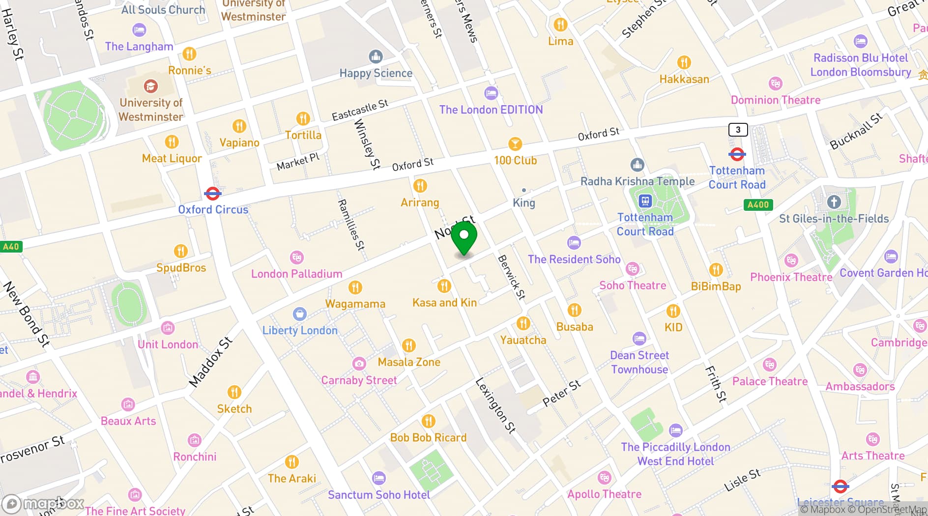 Map showing Soho Screening Rooms