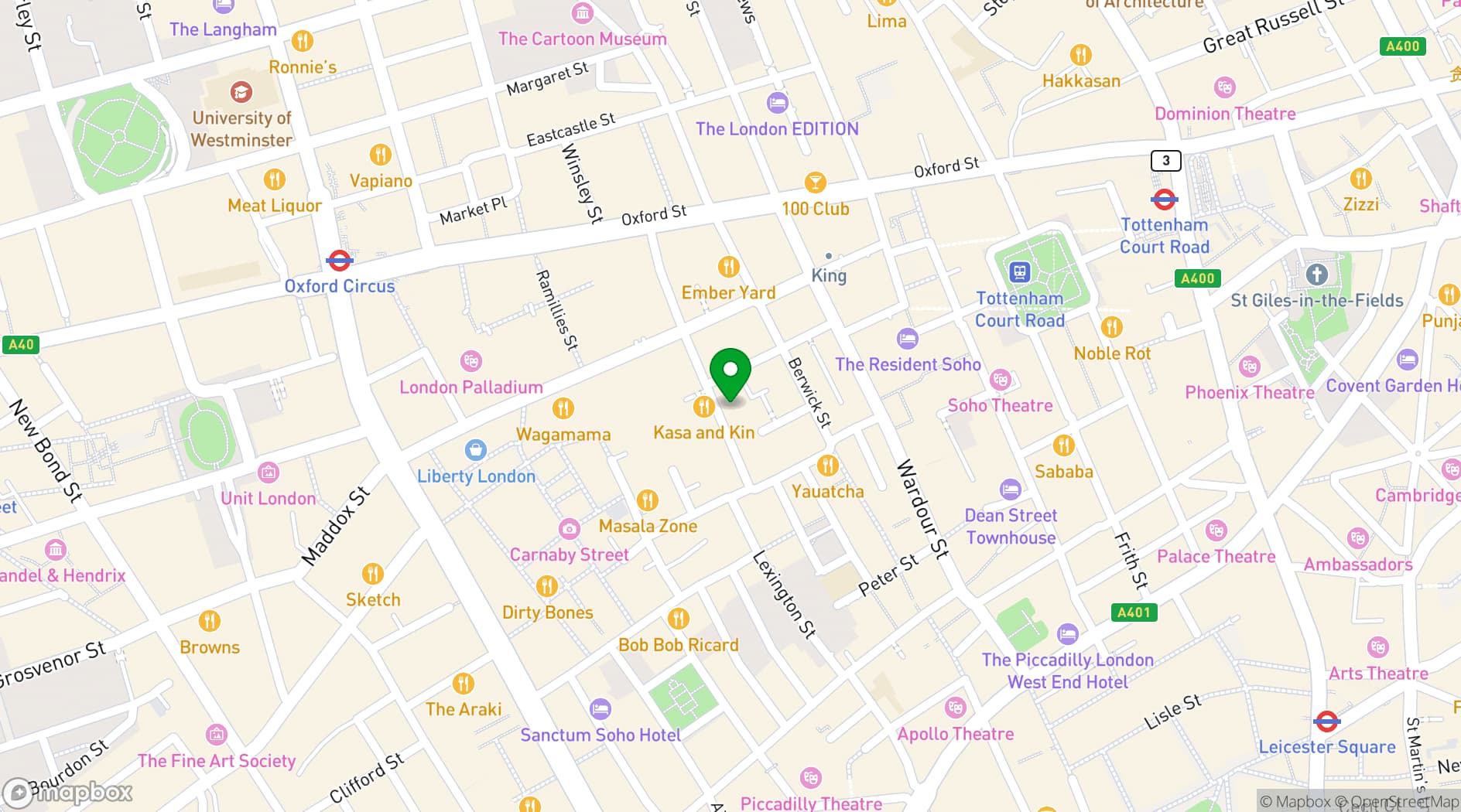 Map showing La Familia, Soho