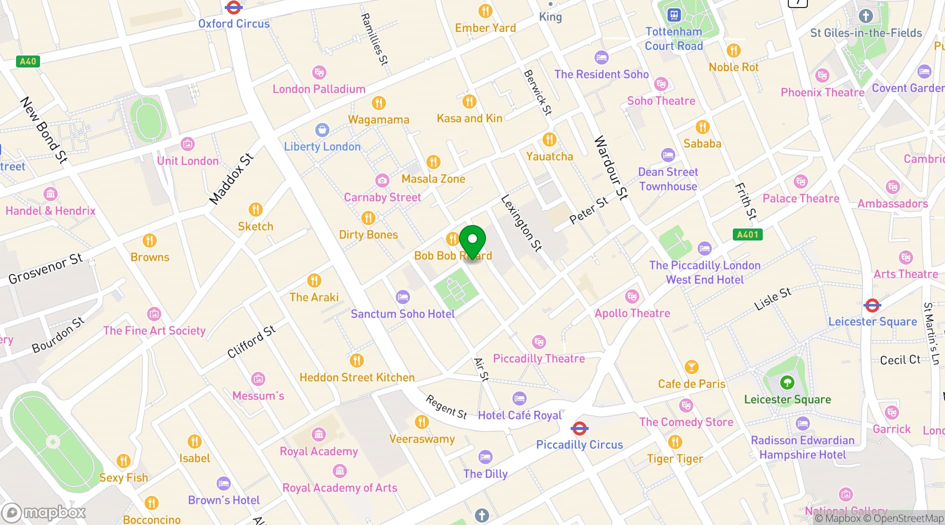 Map showing Simmons | Piccadilly Circus