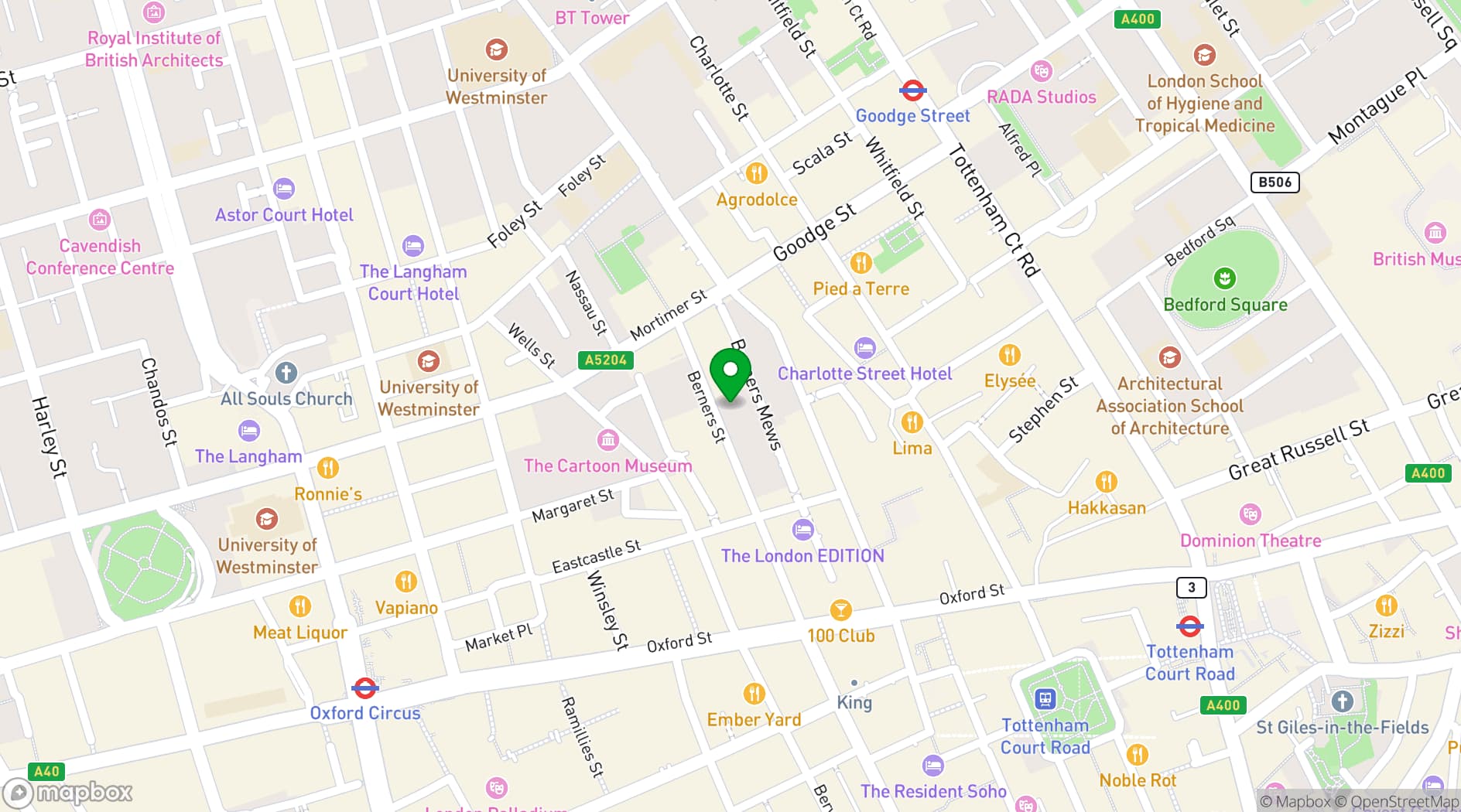 Map showing Fora 22 - Berners Street