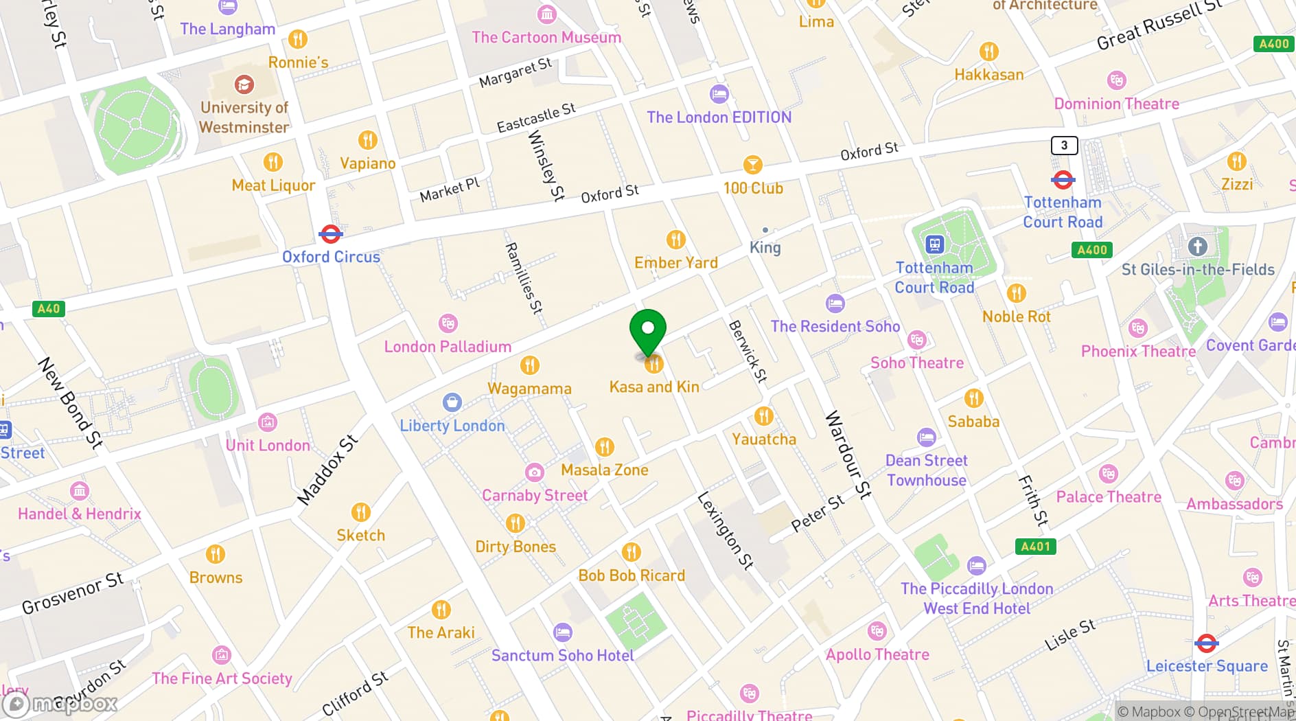 Map showing Lucky Voice Soho