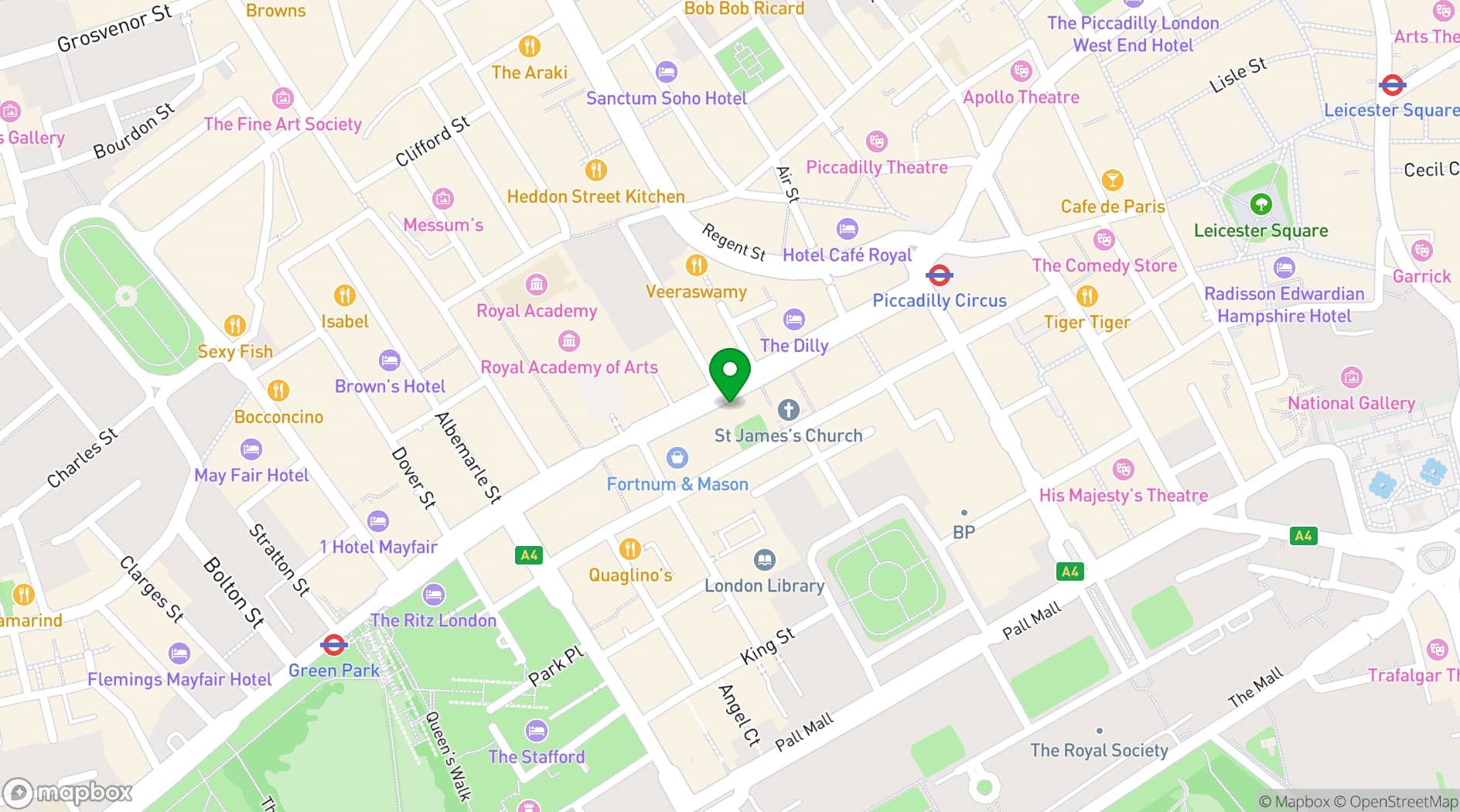 Map showing BAFTA 195 Piccadilly