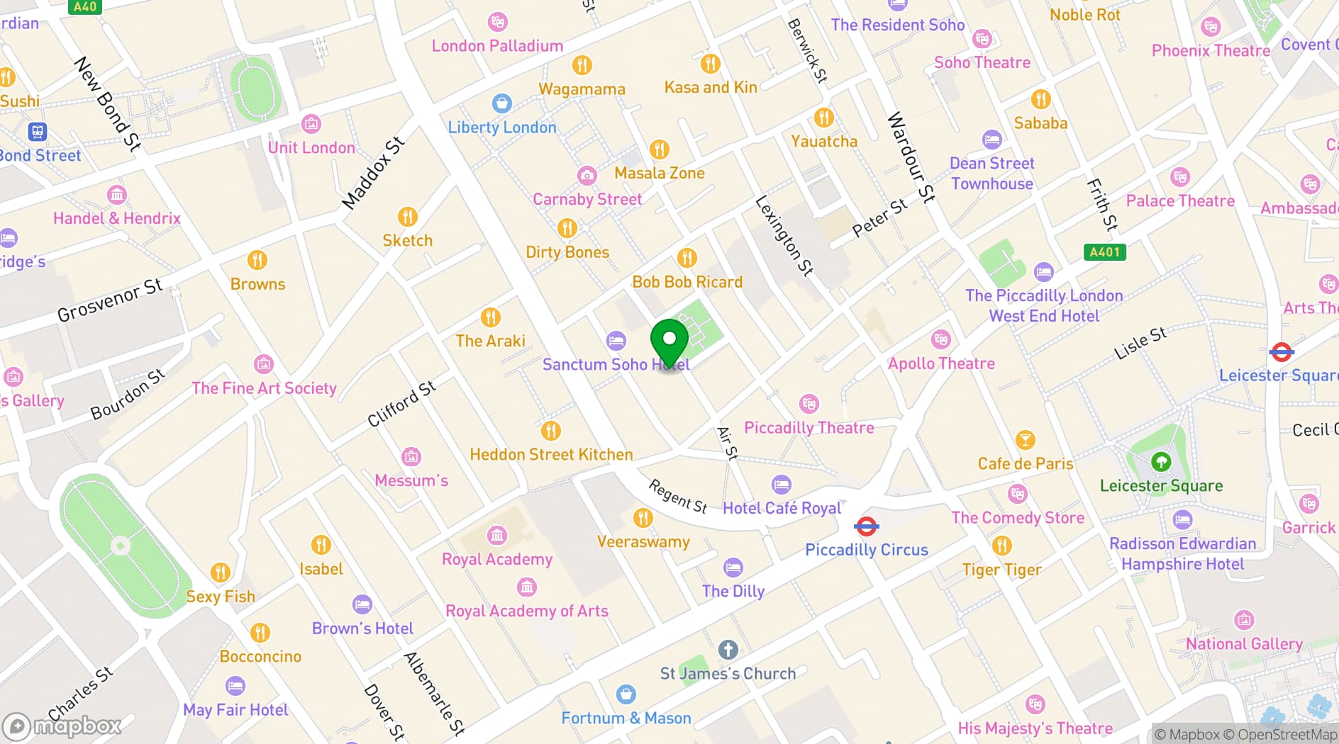 Map showing Film + TV Charity