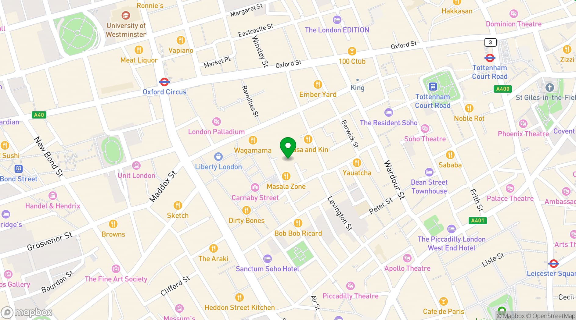 Map showing The Vinyl Factory Soho 