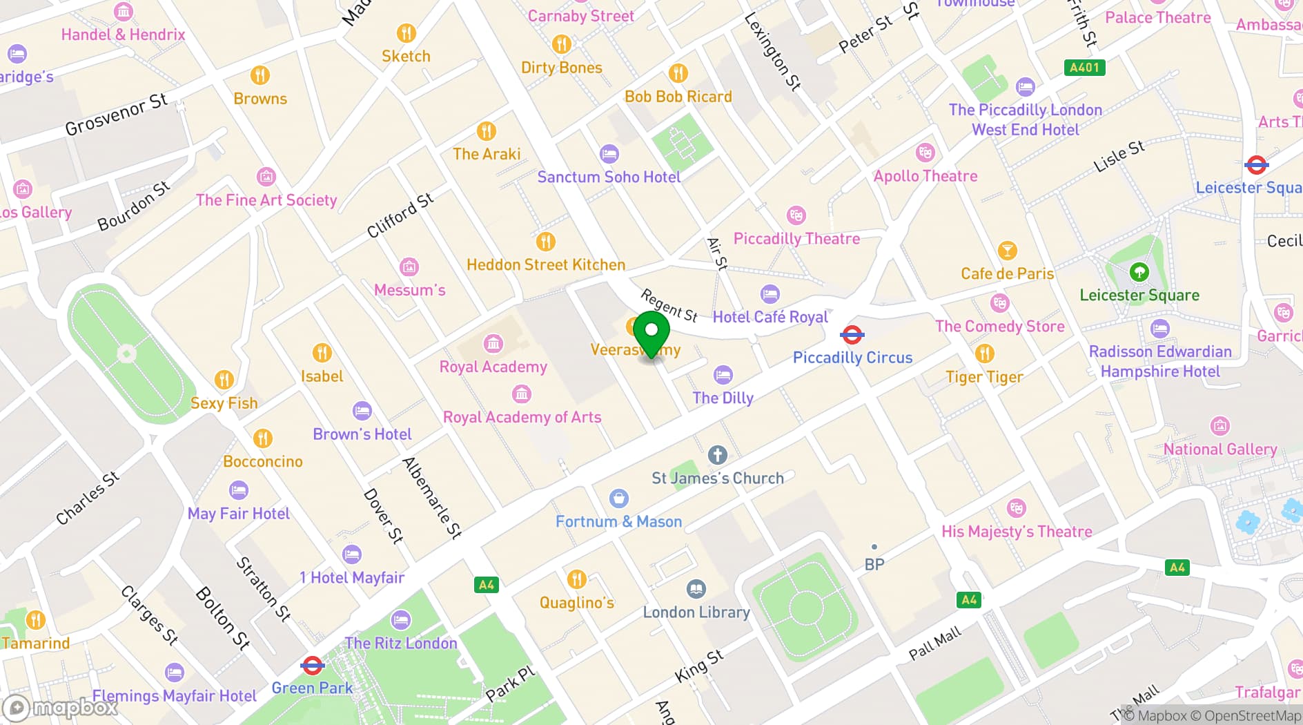 Map showing Swallow Street Rooms