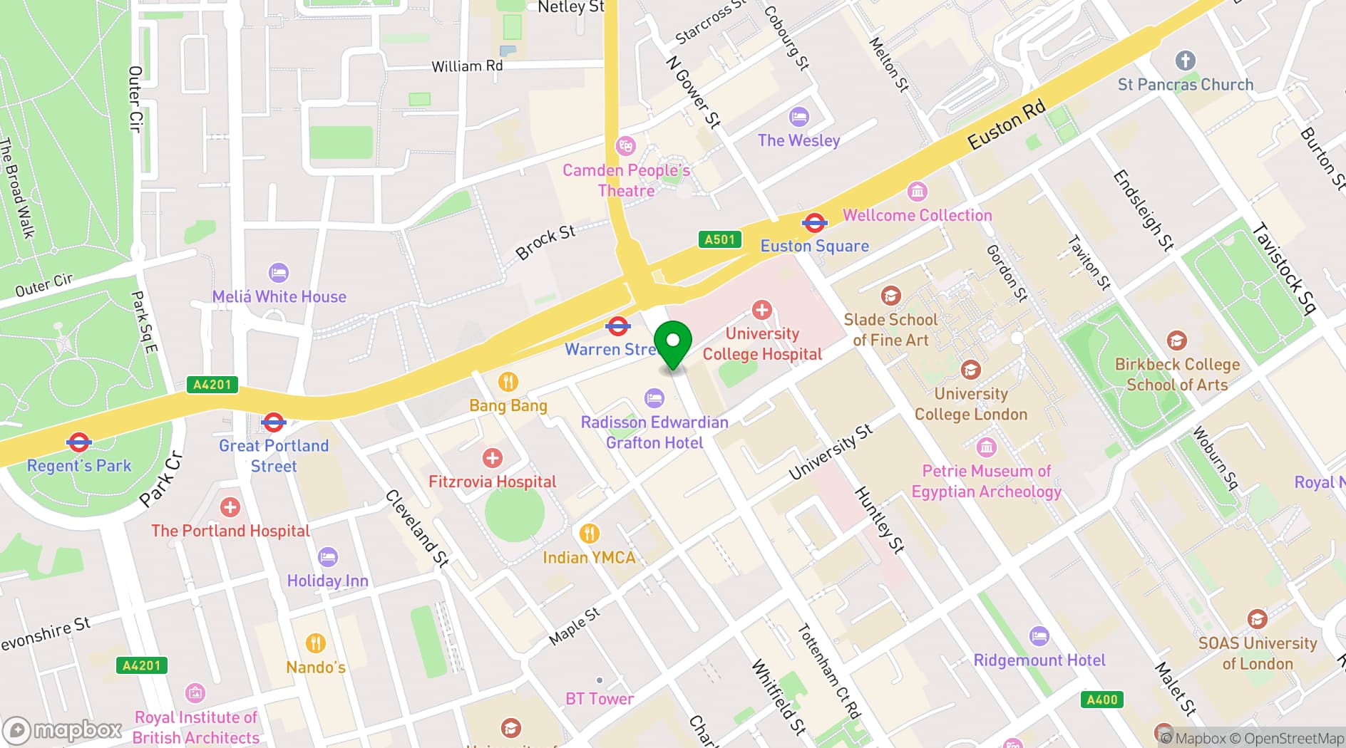 Map showing Radisson Blu Hotel, London Euston Square