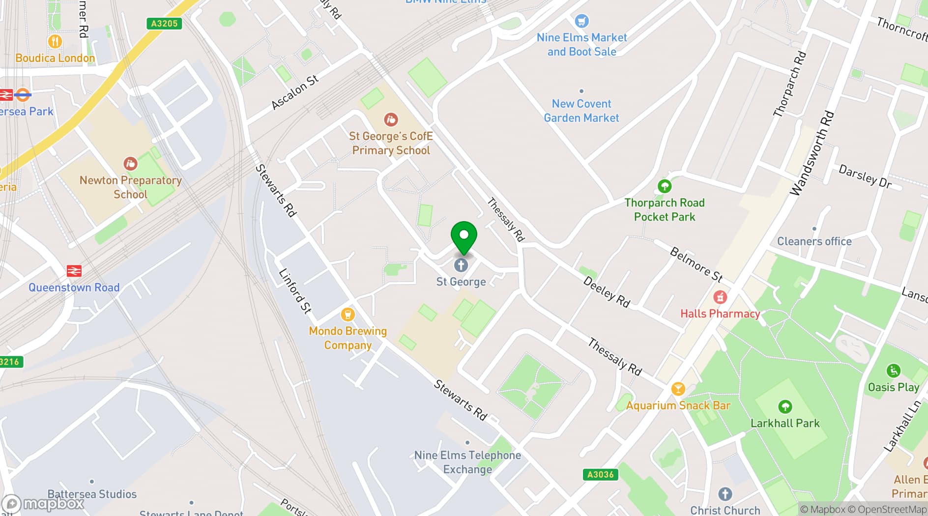Map showing St George's Nine Elms