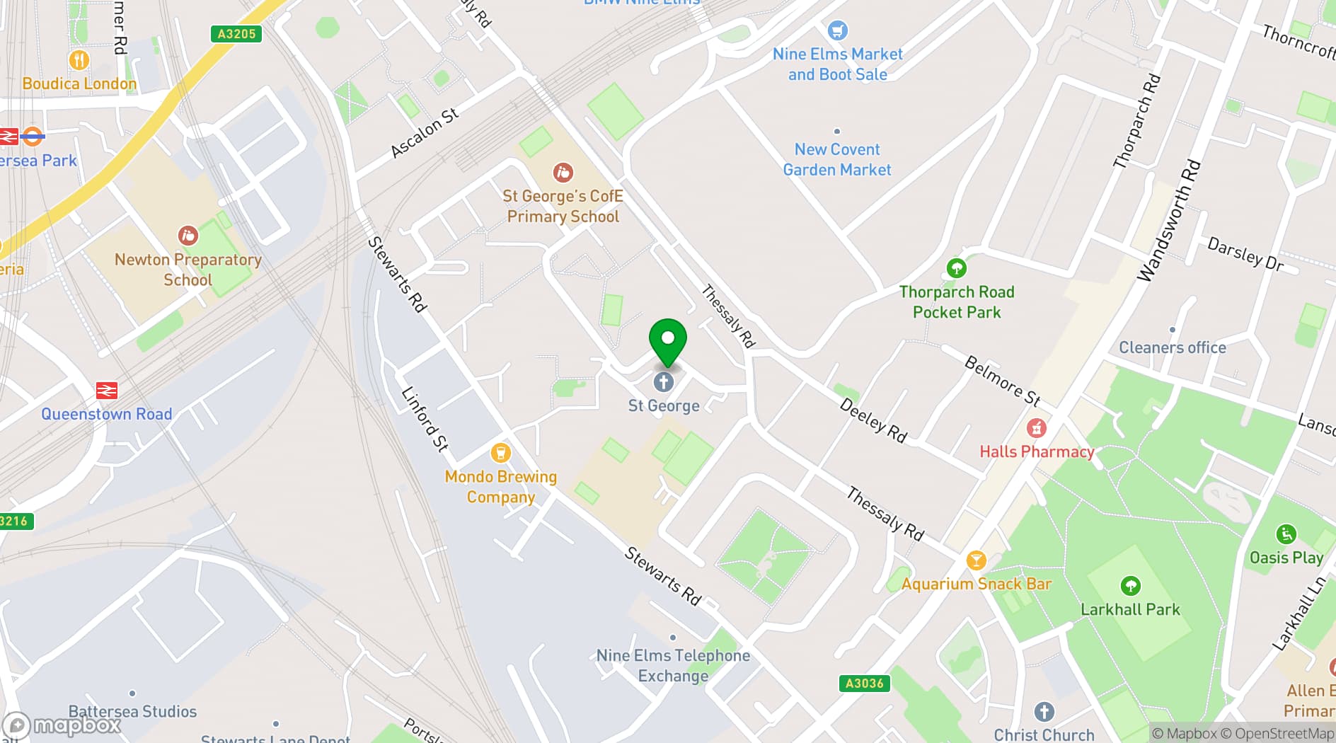 Map showing St George's Nine Elms