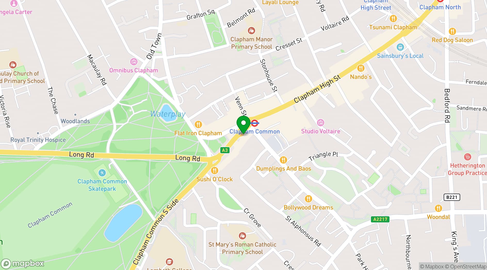 Map showing Be At One Clapham Common